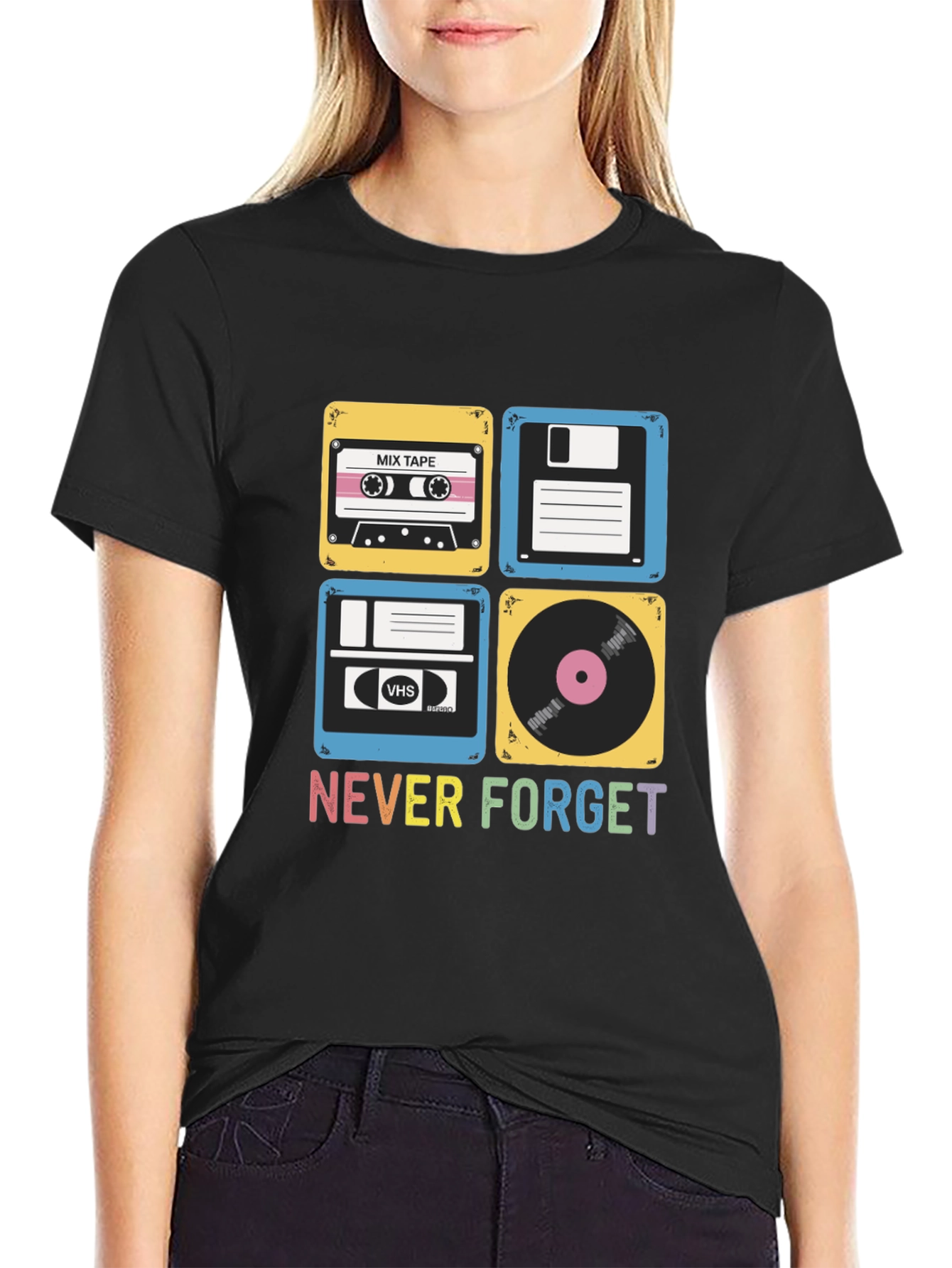 Retro Media T-Shirt - Never Forget Cassette Vinyl