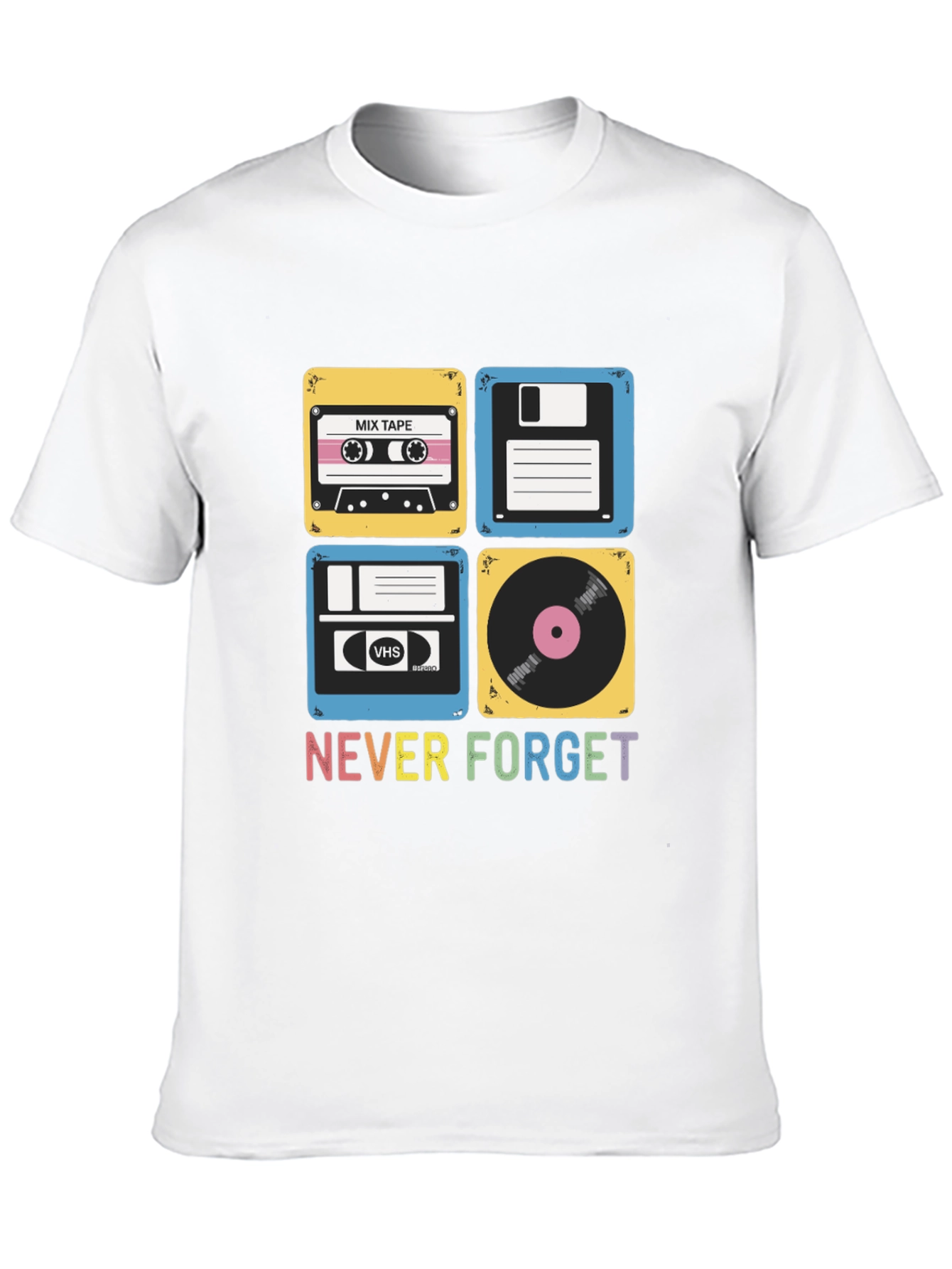 Retro Media T-Shirt - Never Forget Cassette Vinyl