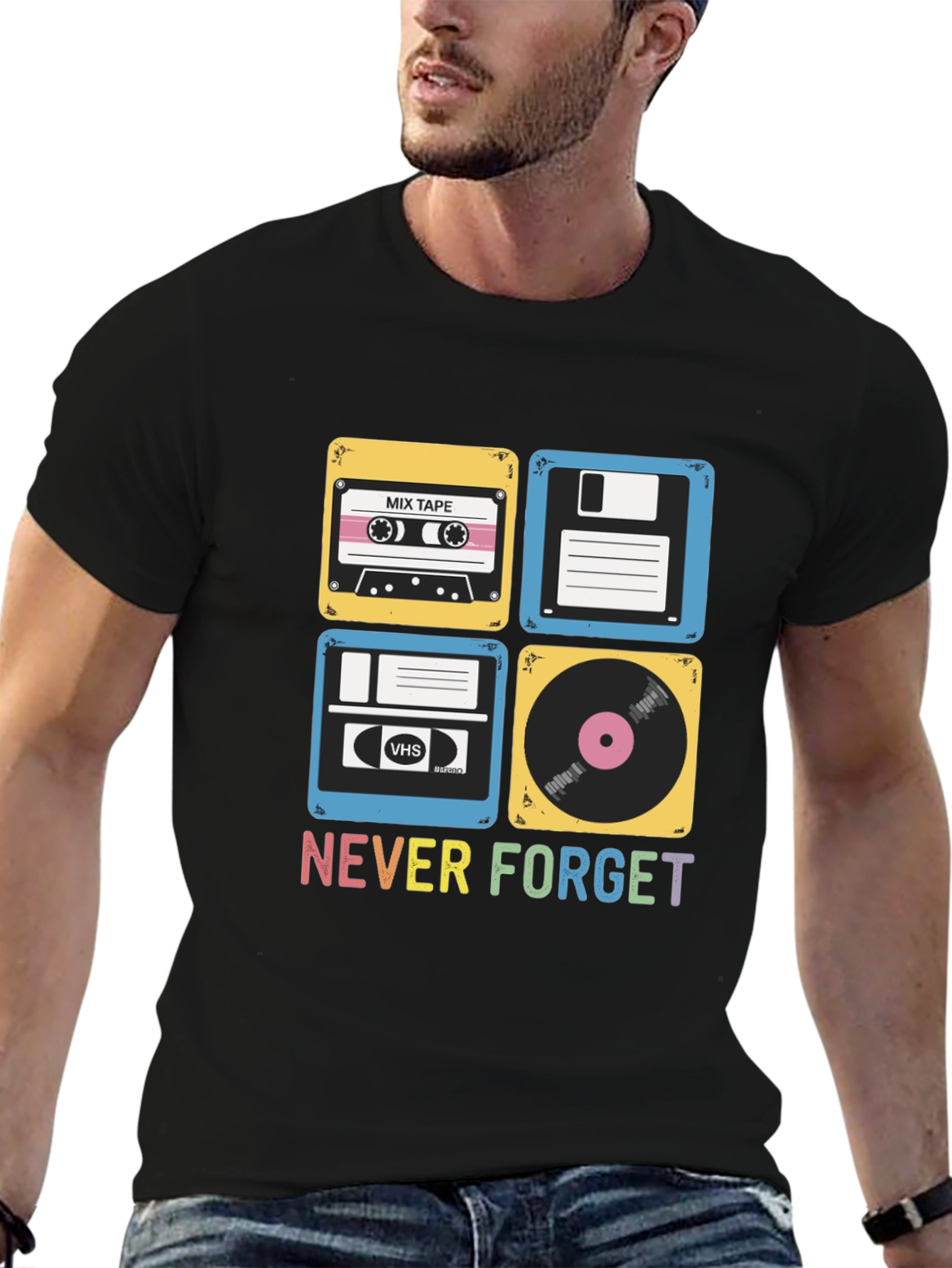Retro Media T-Shirt - Never Forget Cassette Vinyl