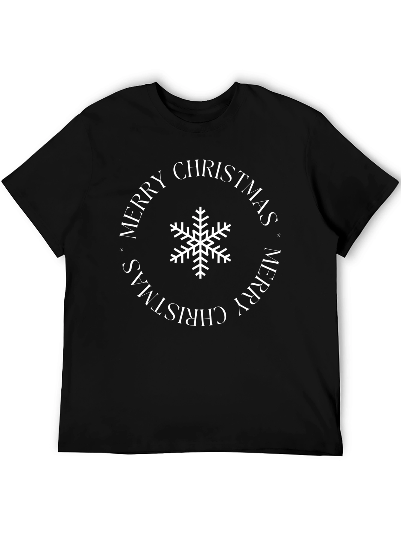 Merry Christmas Snowflake Black T-Shirt