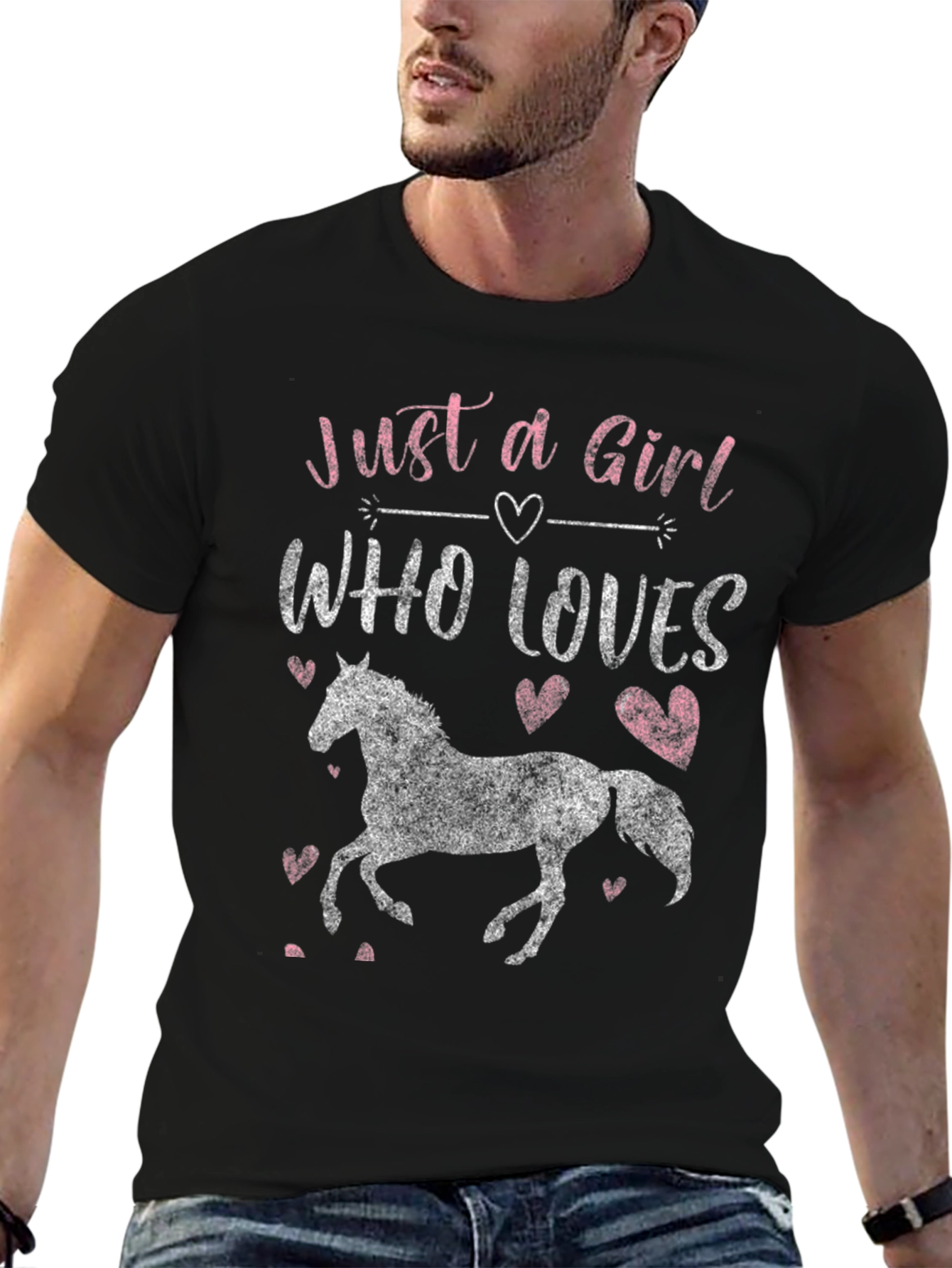 Girl Who Loves Horses Graphic Tee - Black