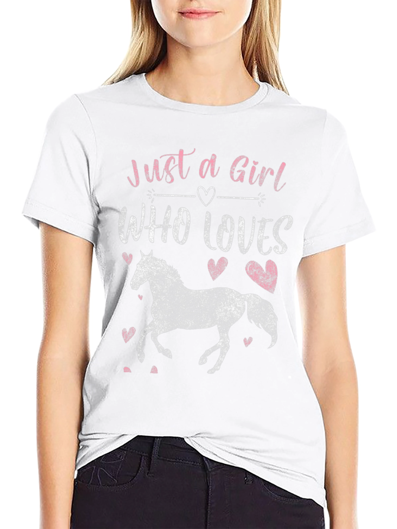 Girl Who Loves Horses Graphic Tee - Black