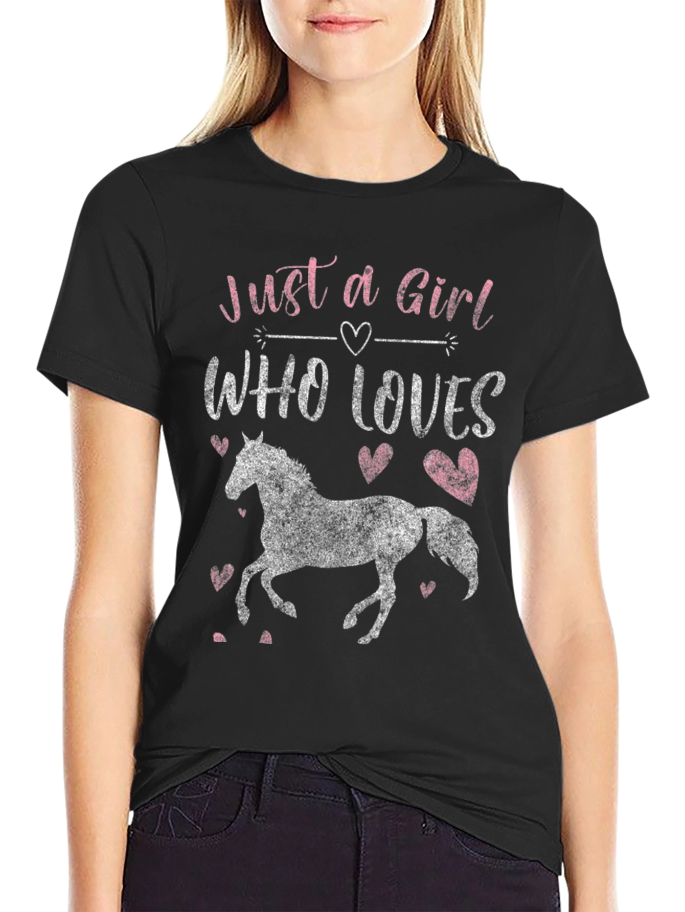 Girl Who Loves Horses Graphic Tee - Black