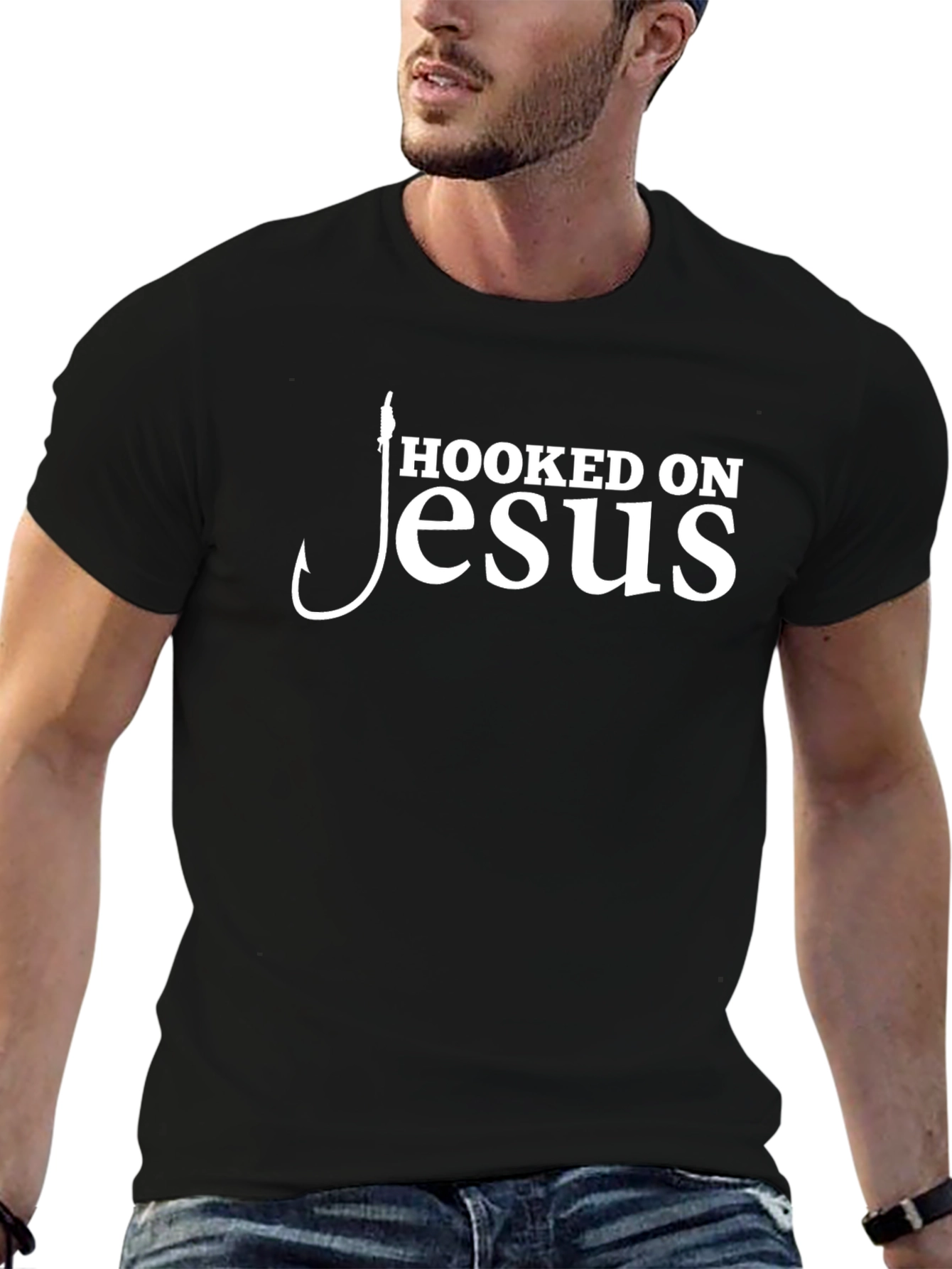 Hooked On Jesus Christian Graphic T-Shirt