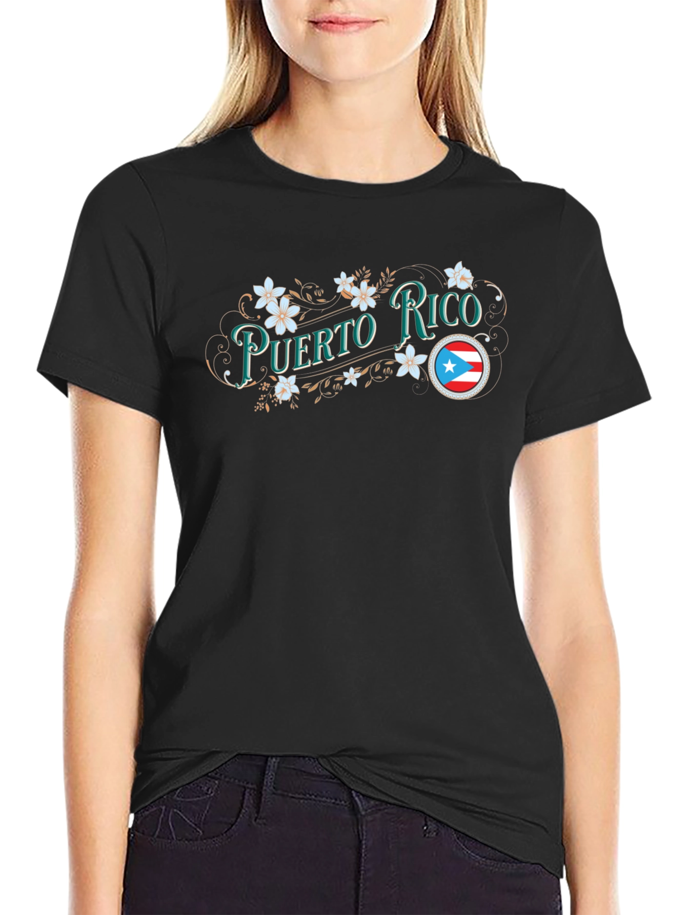 Puerto Rico Floral Graphic Tee - Black