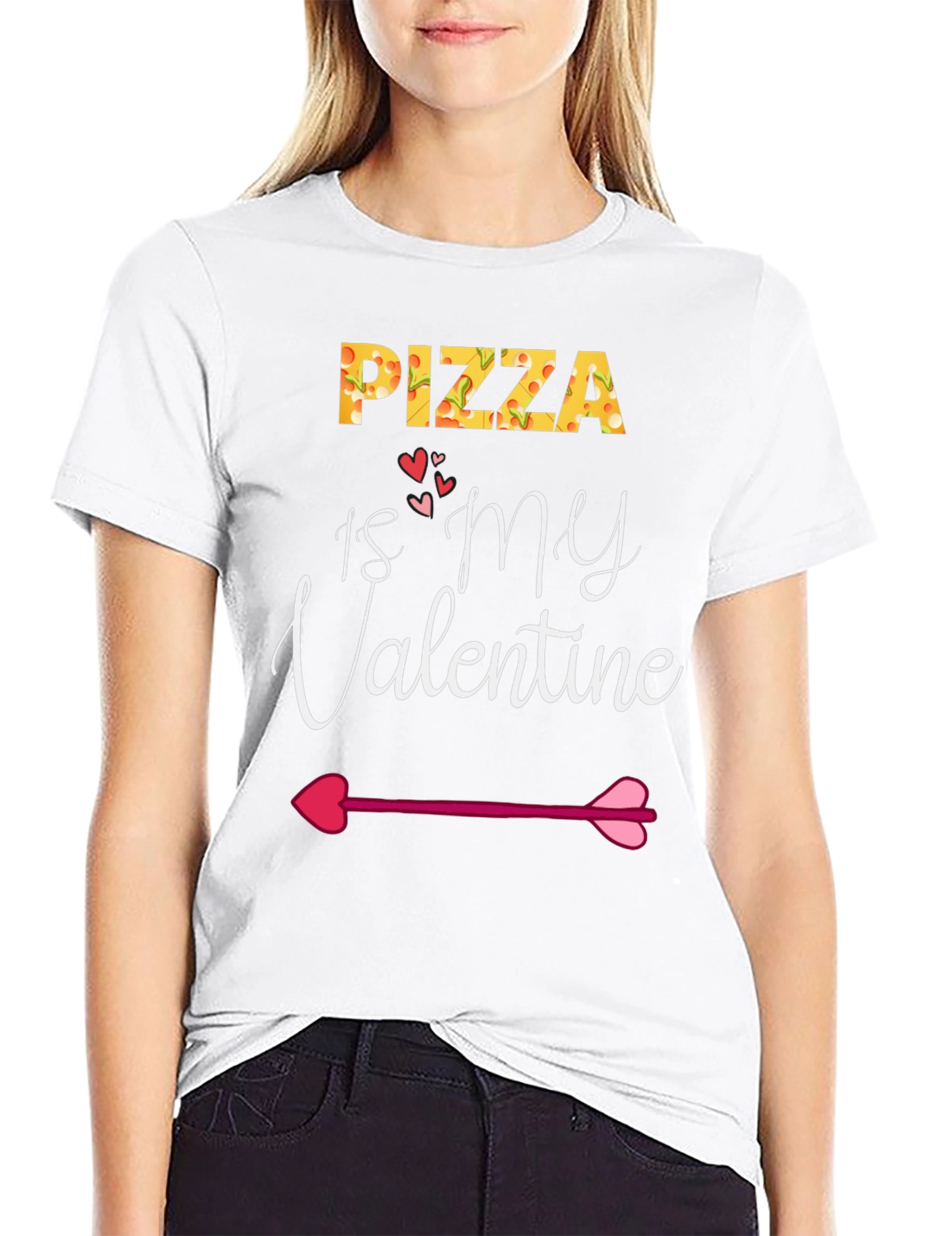 Pizza Is My Valentine Black Graphic T-Shirt