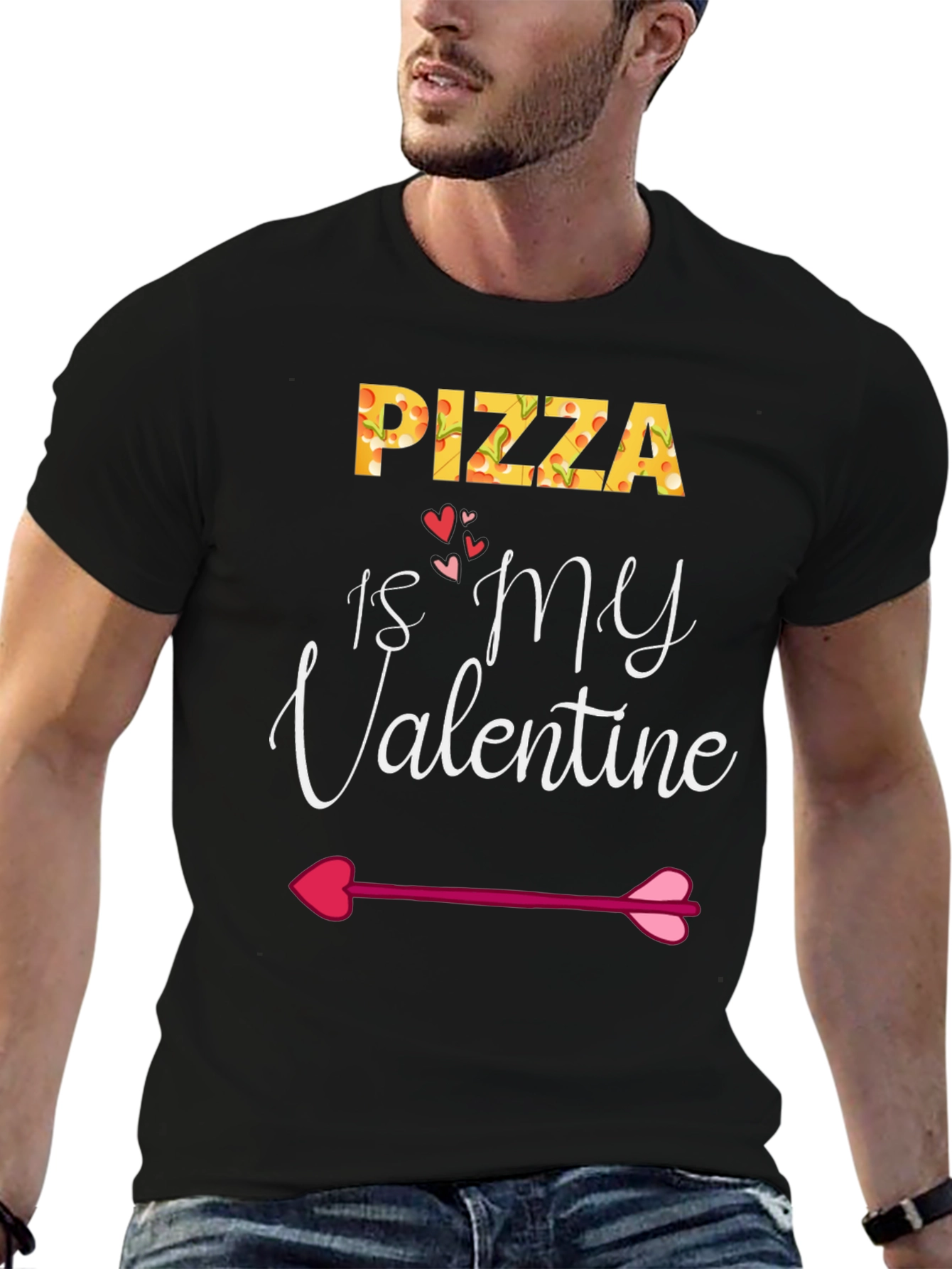 Pizza Is My Valentine Black Graphic T-Shirt