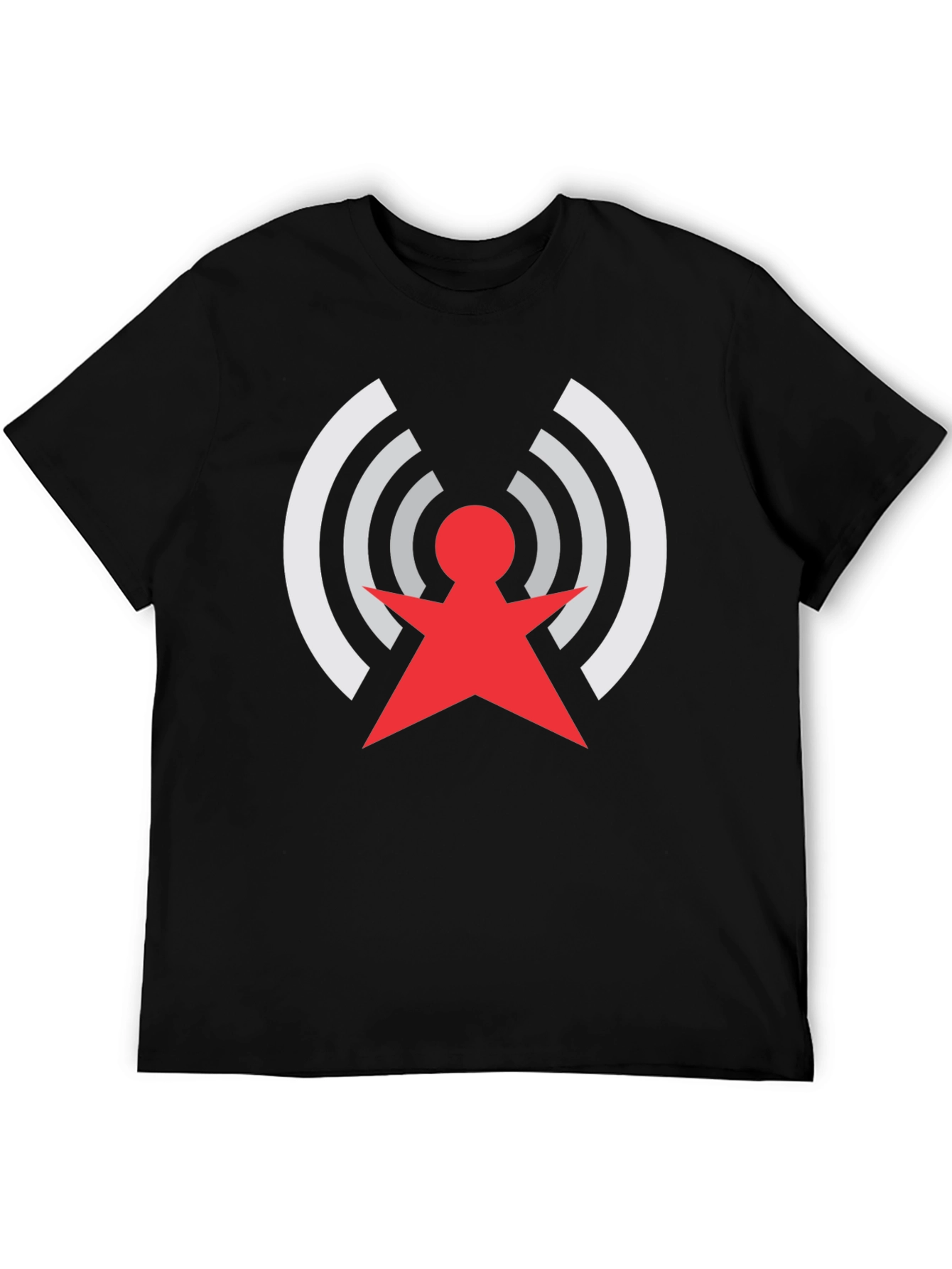 Retro Red & White Antenna Design Black T-Shirt