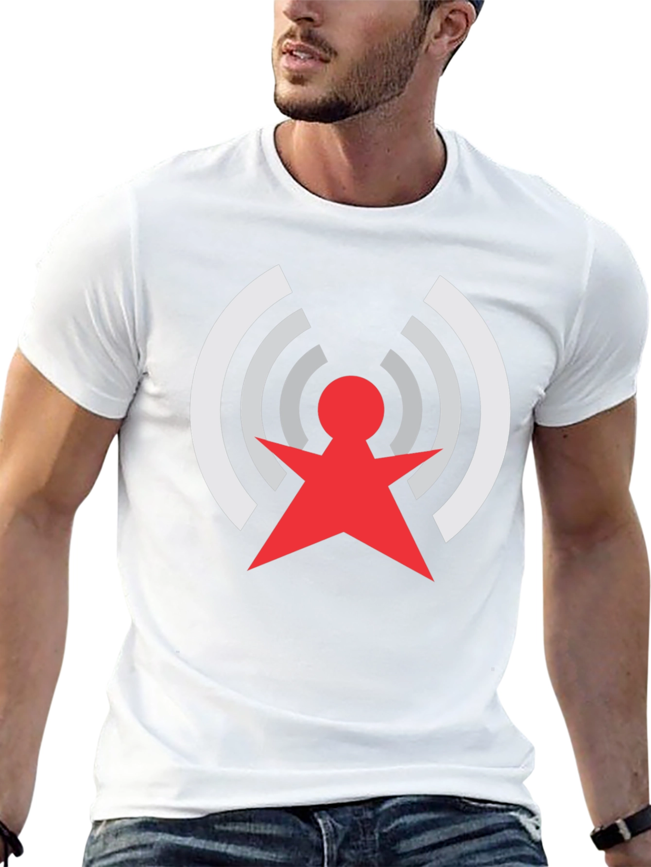 Retro Red & White Antenna Design Black T-Shirt
