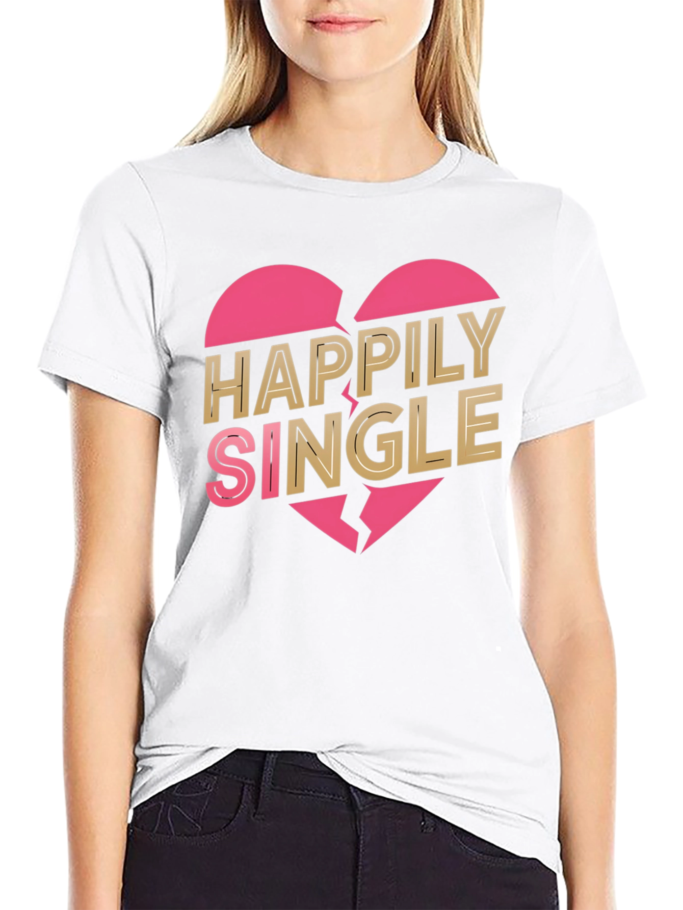Happily Single Graphic Tee - Broken Heart Design