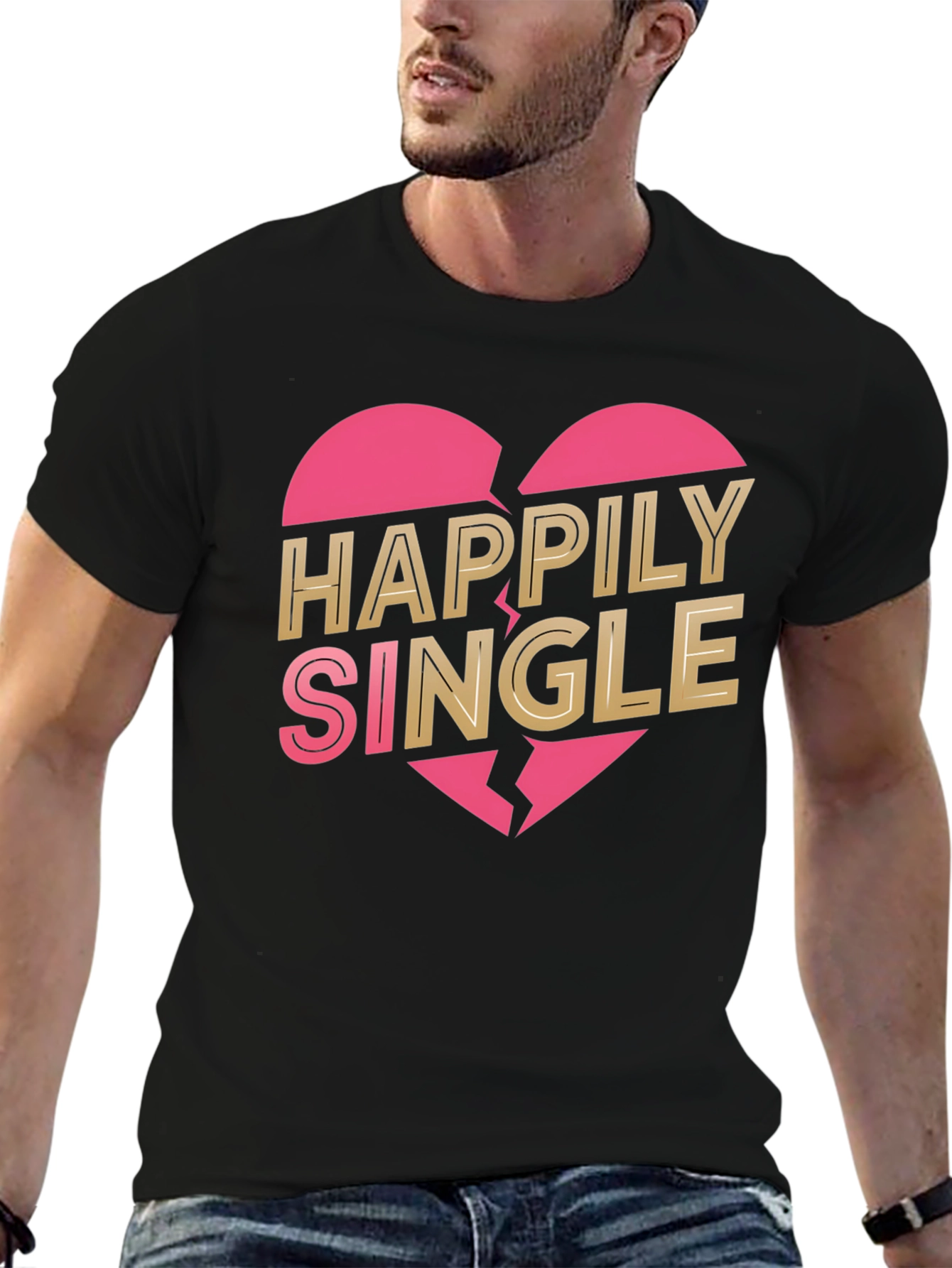 Happily Single Graphic Tee - Broken Heart Design