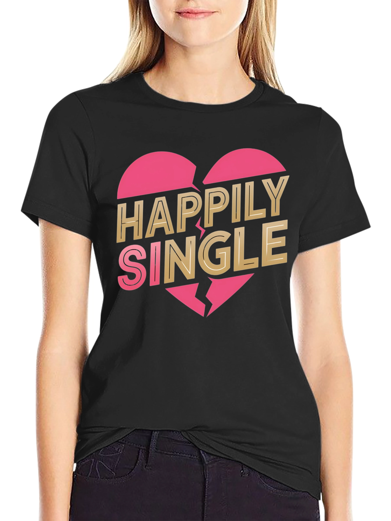 Happily Single Graphic Tee - Broken Heart Design