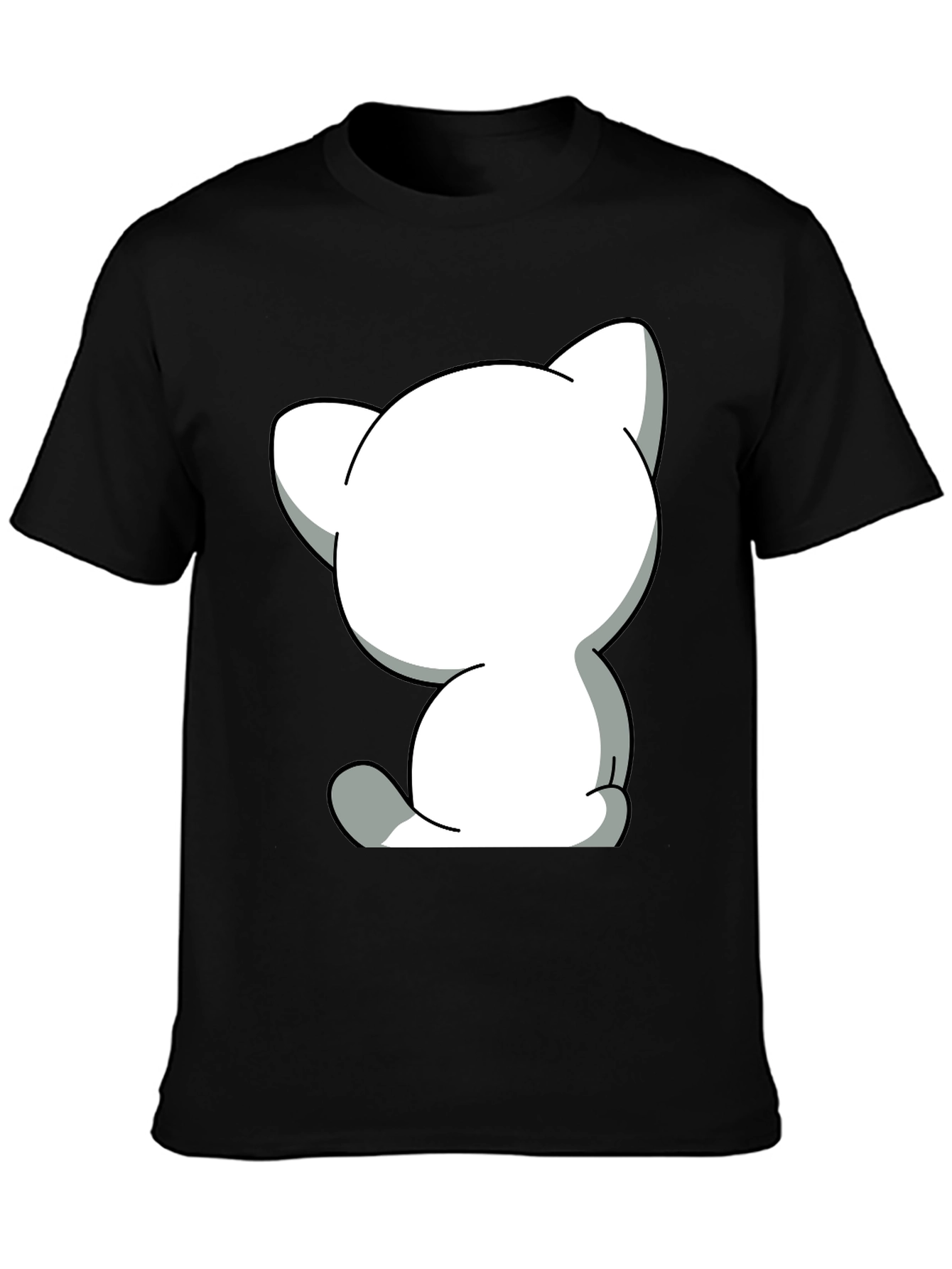 Cute Cartoon Cat Graphic Tee - Unisex Black T-Shirt