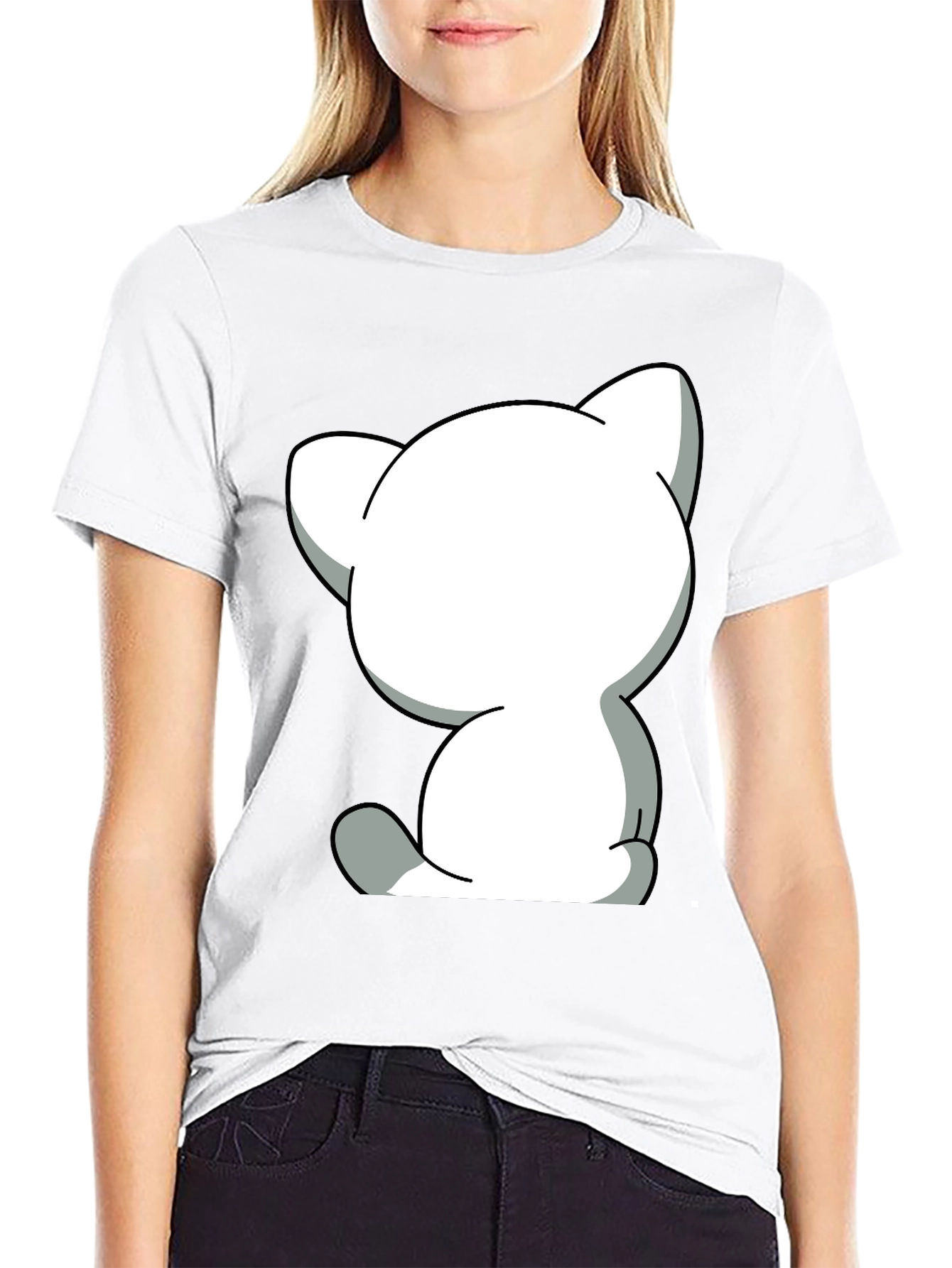 Cute Cartoon Cat Graphic Tee - Unisex Black T-Shirt