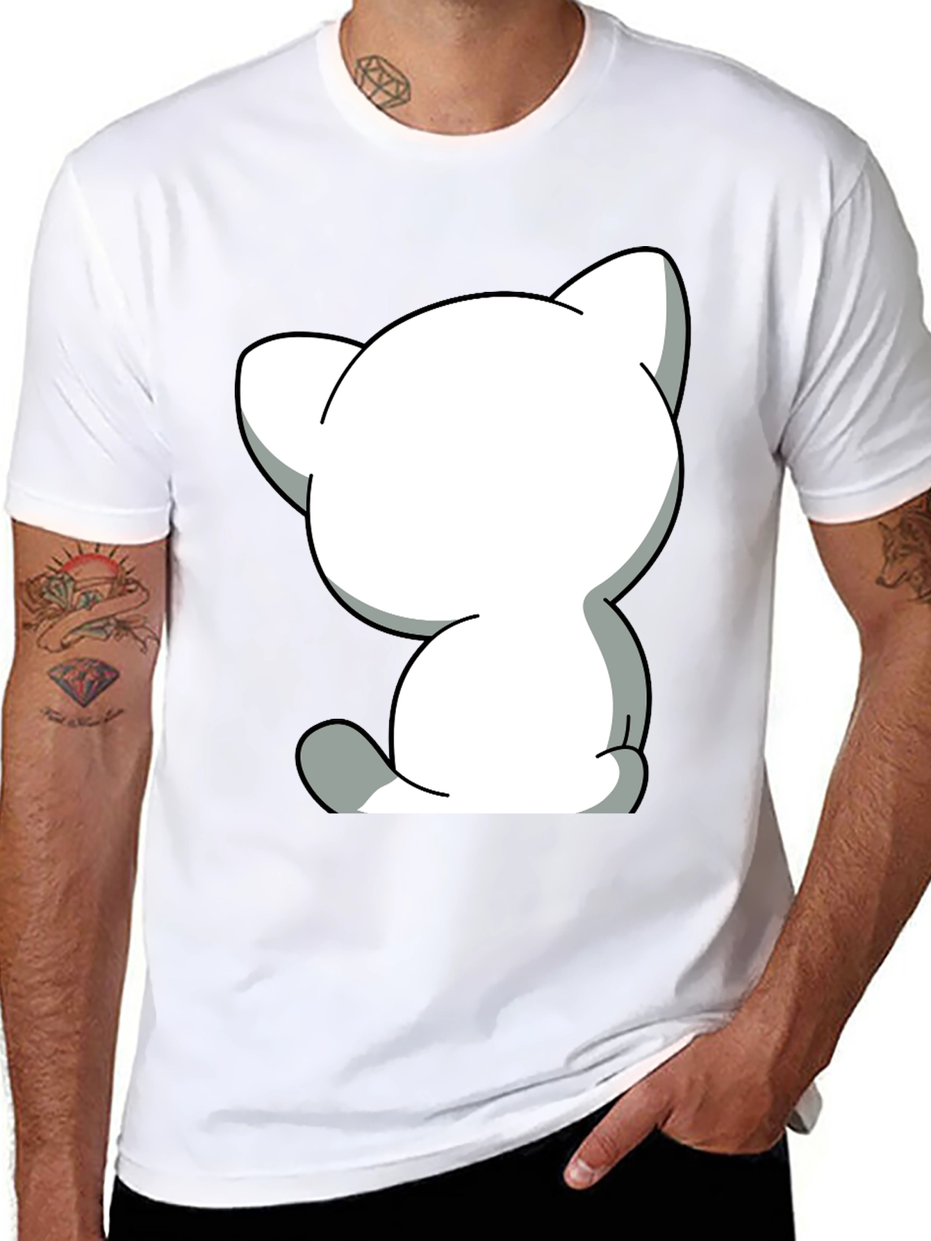 Cute Cartoon Cat Graphic Tee - Unisex Black T-Shirt