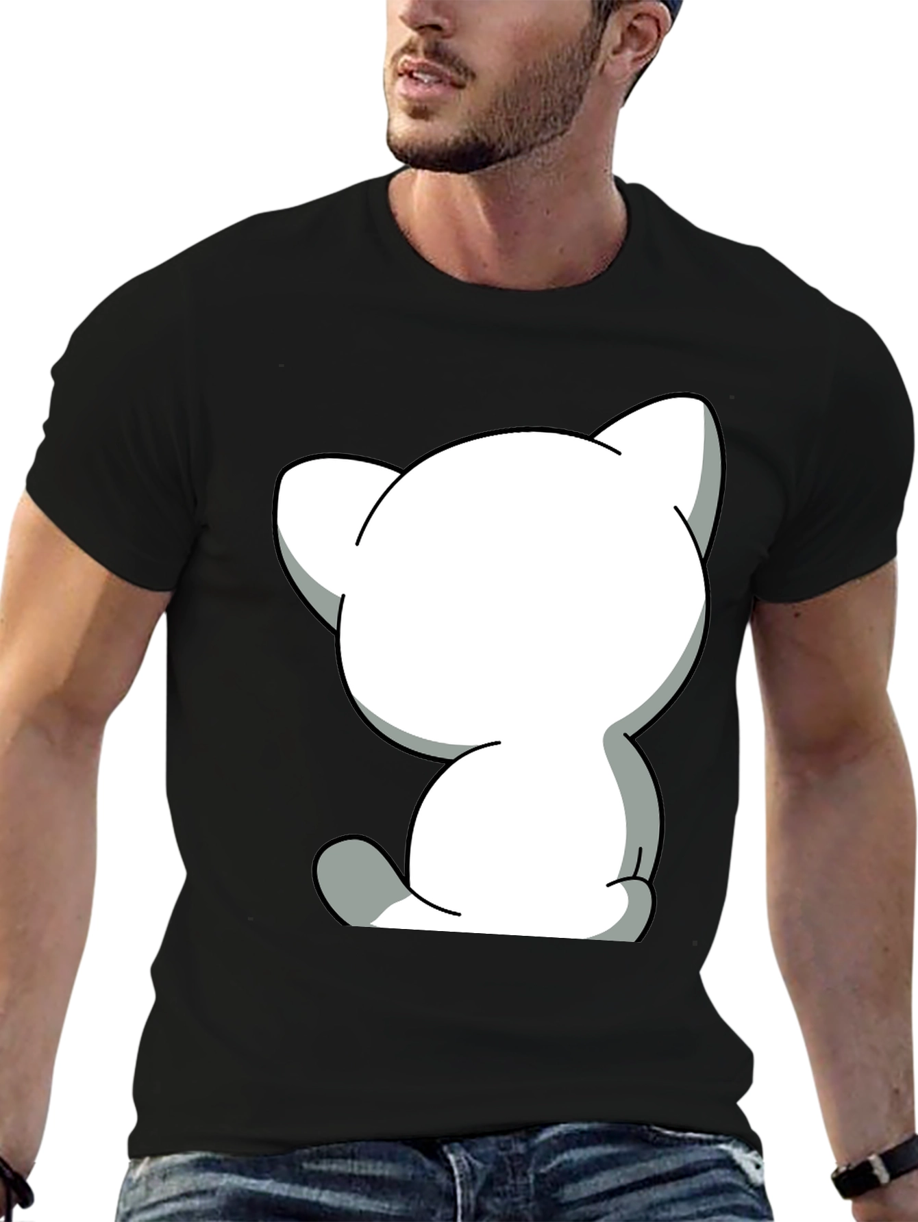Cute Cartoon Cat Graphic Tee - Unisex Black T-Shirt