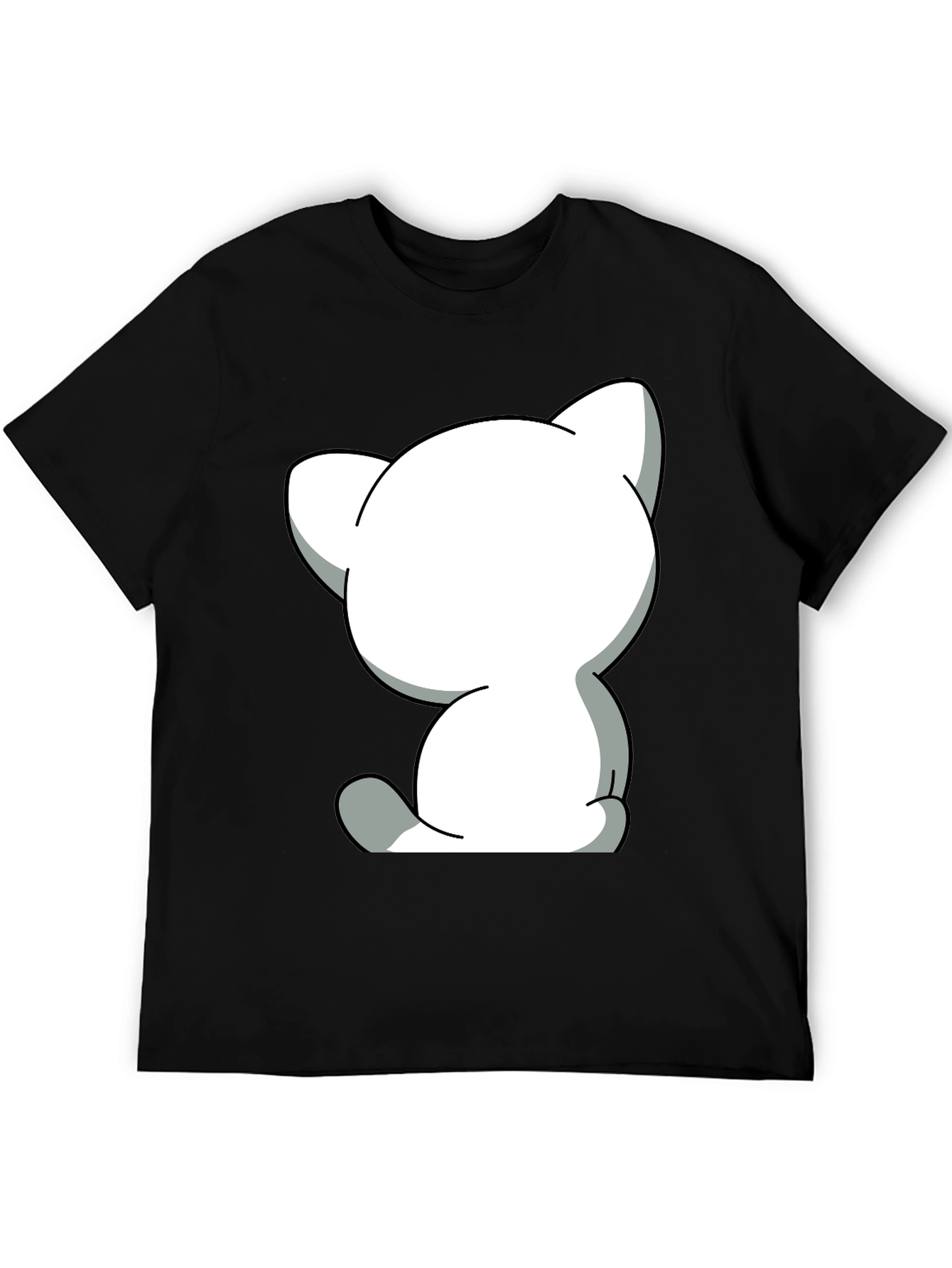 Cute Cartoon Cat Graphic Tee - Unisex Black T-Shirt