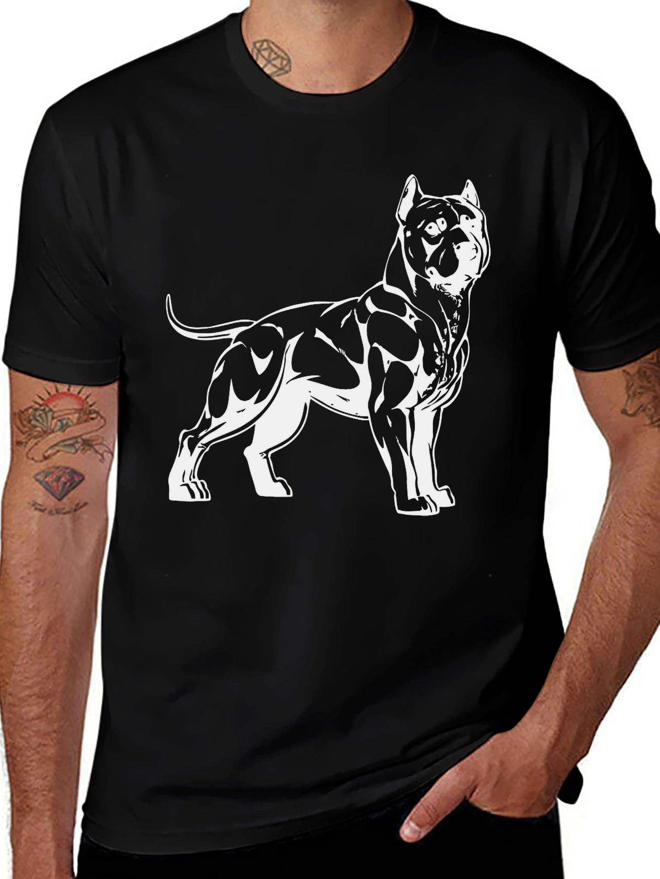 Black Dog Graphic Tee - Pitbull Design