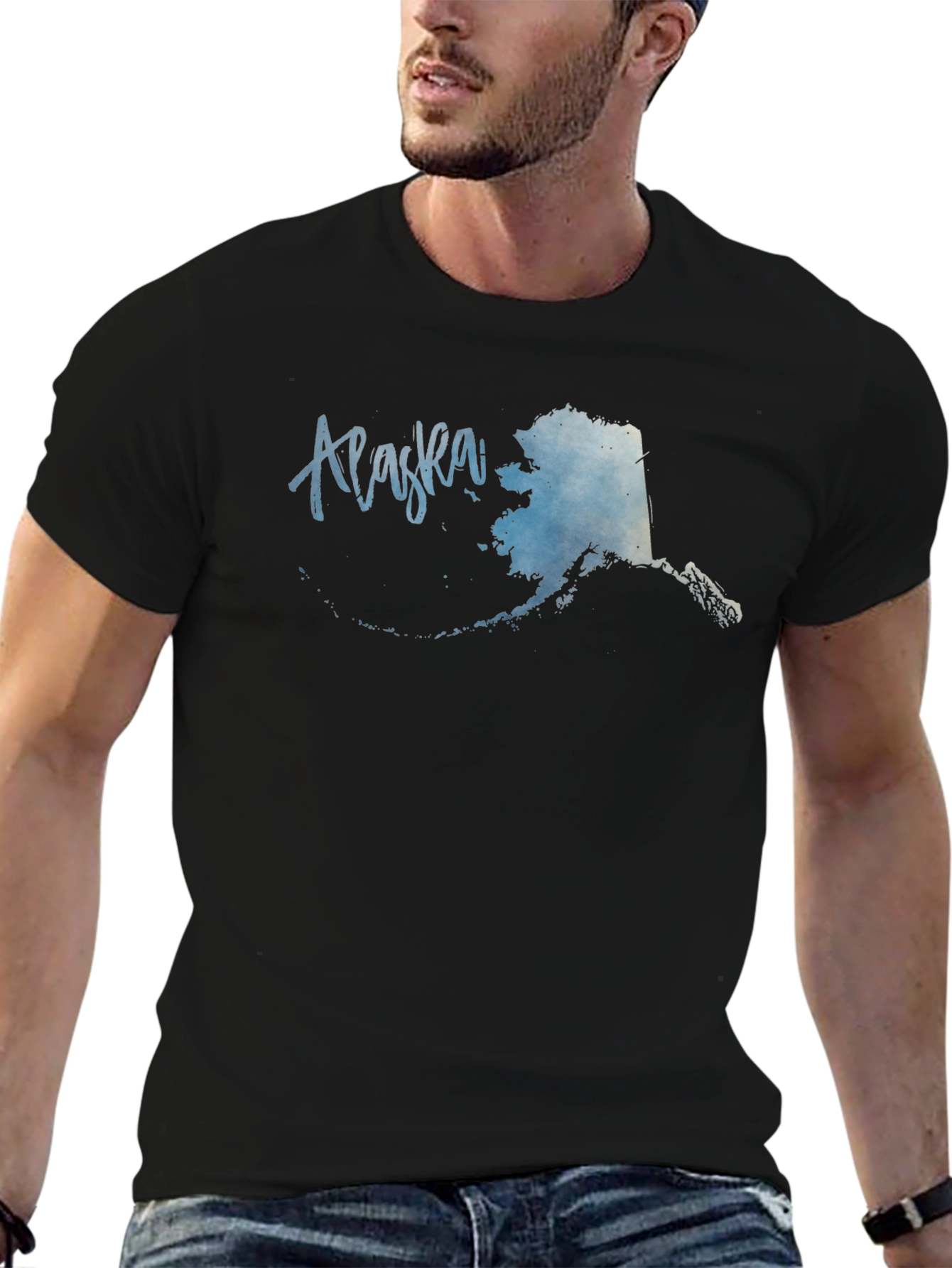 Alaska State Map Graphic Mens Black T-Shirt