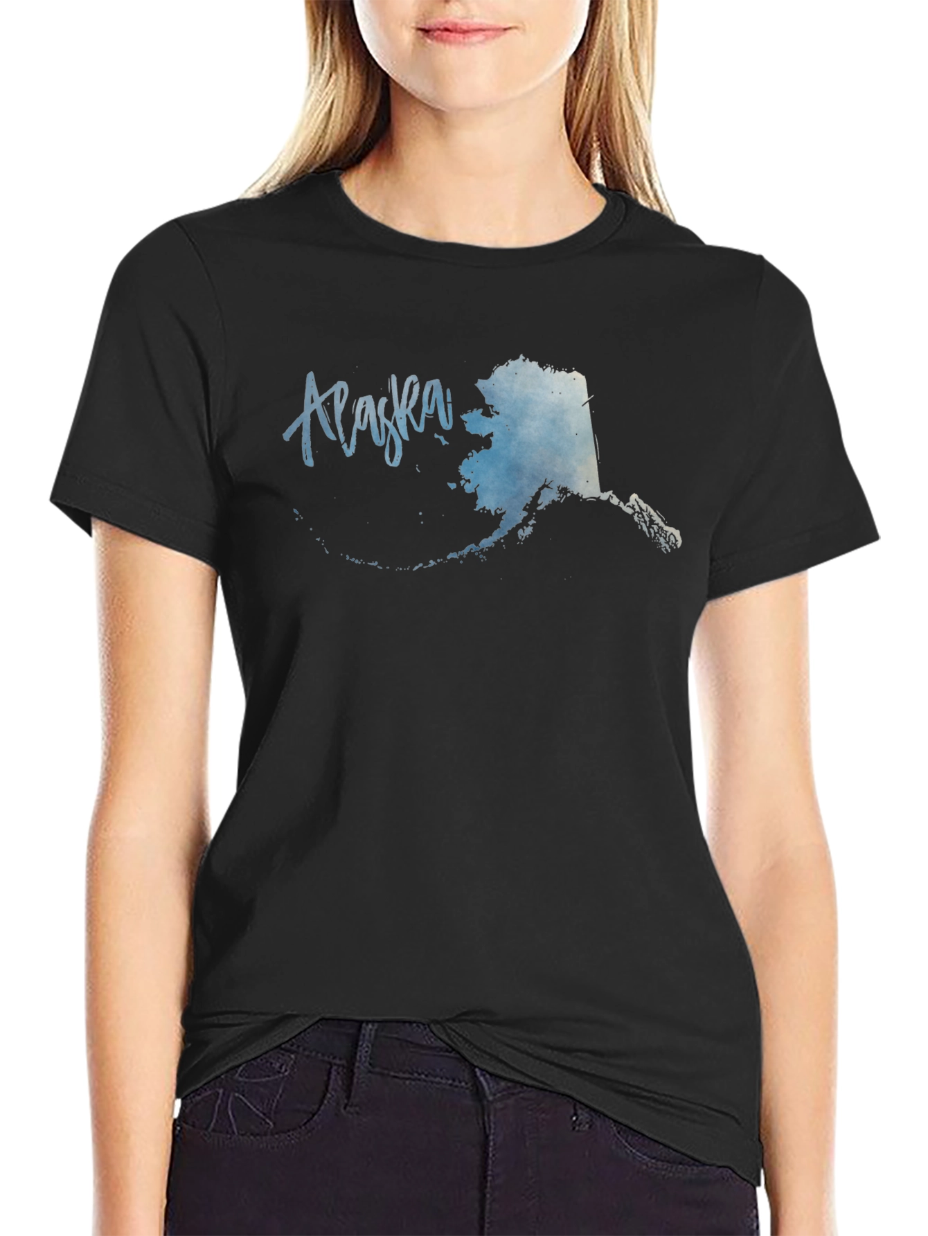 Alaska State Map Graphic Mens Black T-Shirt