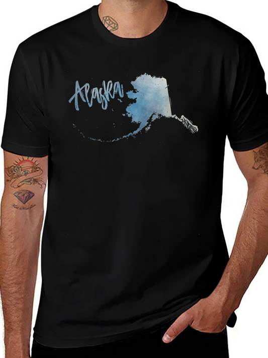 Alaska State Map Graphic Mens Black T-Shirt