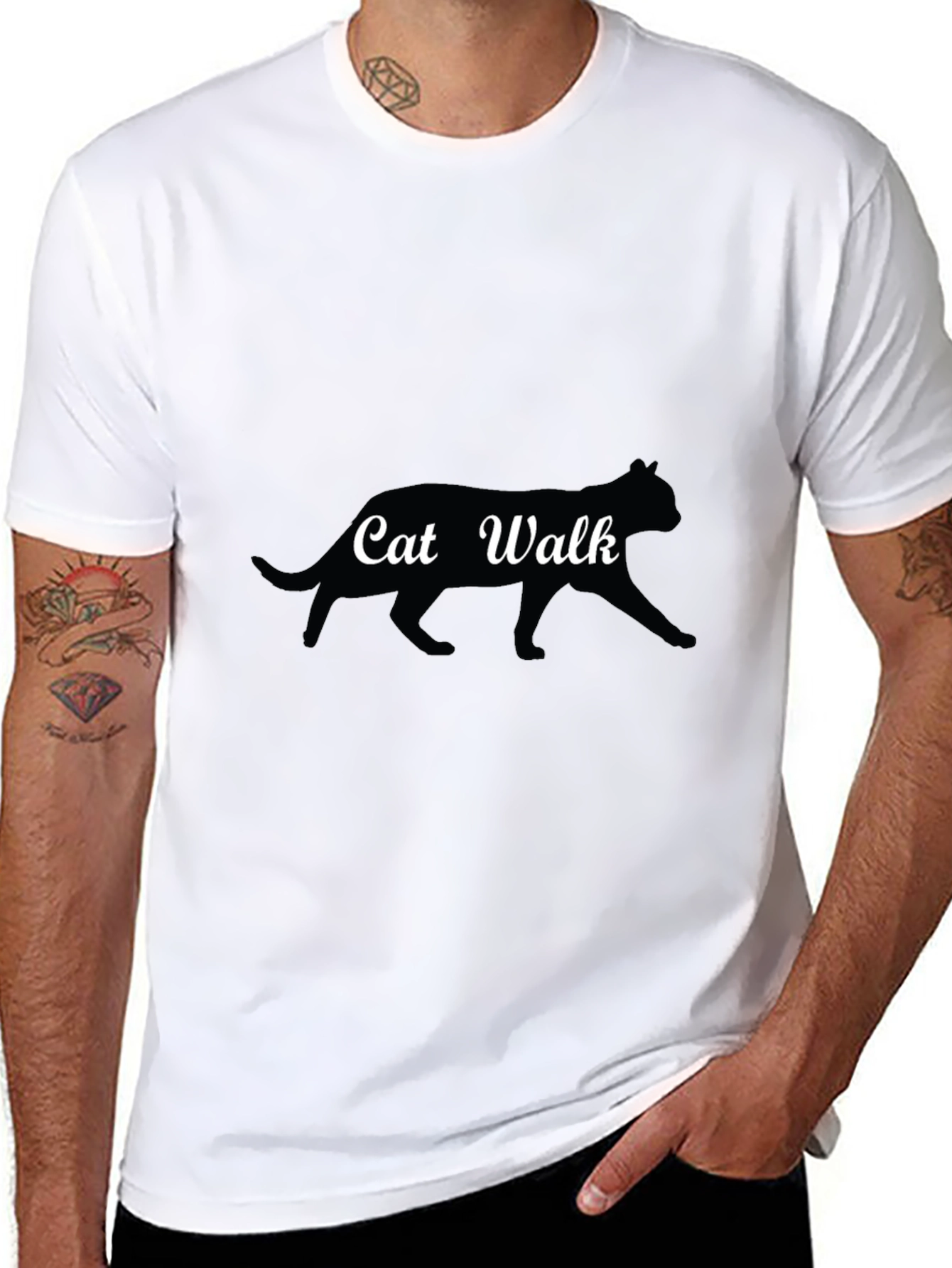 Cat Walk Graphic Tee - Black Cotton T-Shirt