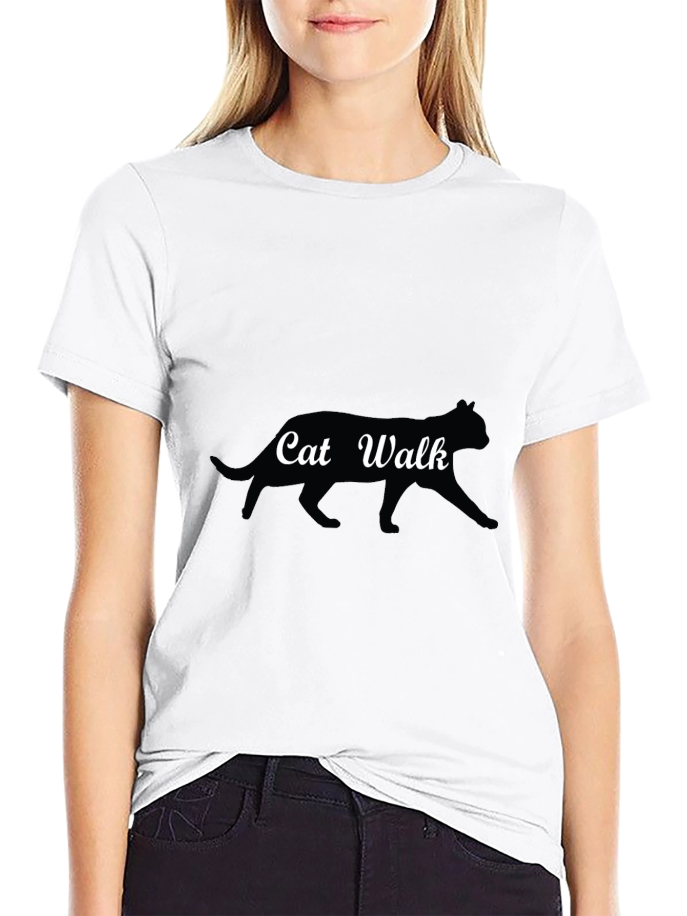Cat Walk Graphic Tee - Black Cotton T-Shirt
