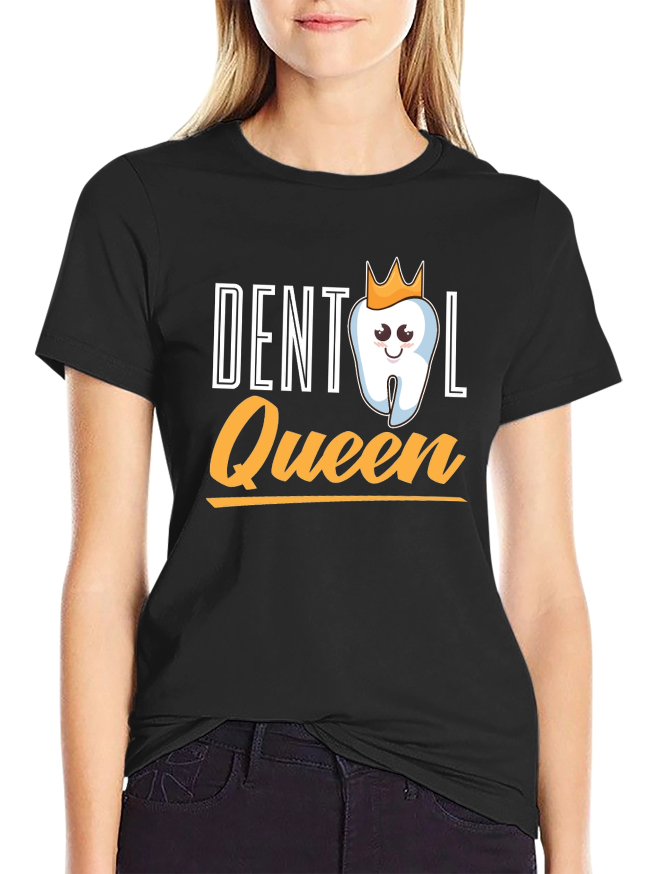 Dental Queen Black T-Shirt - Cute Tooth Design