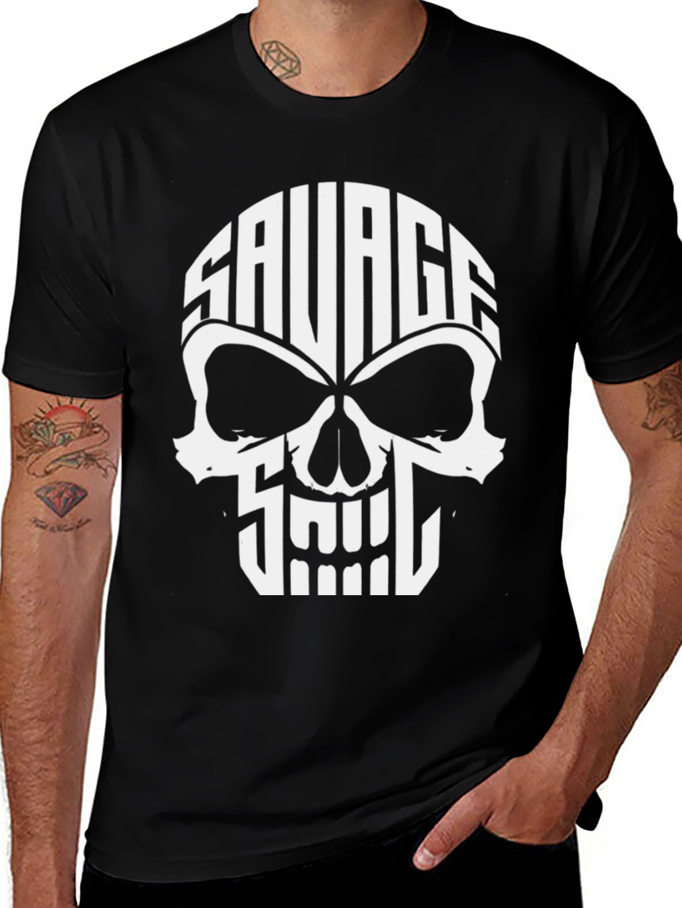 Savage Skull Graphic T-Shirt - Black