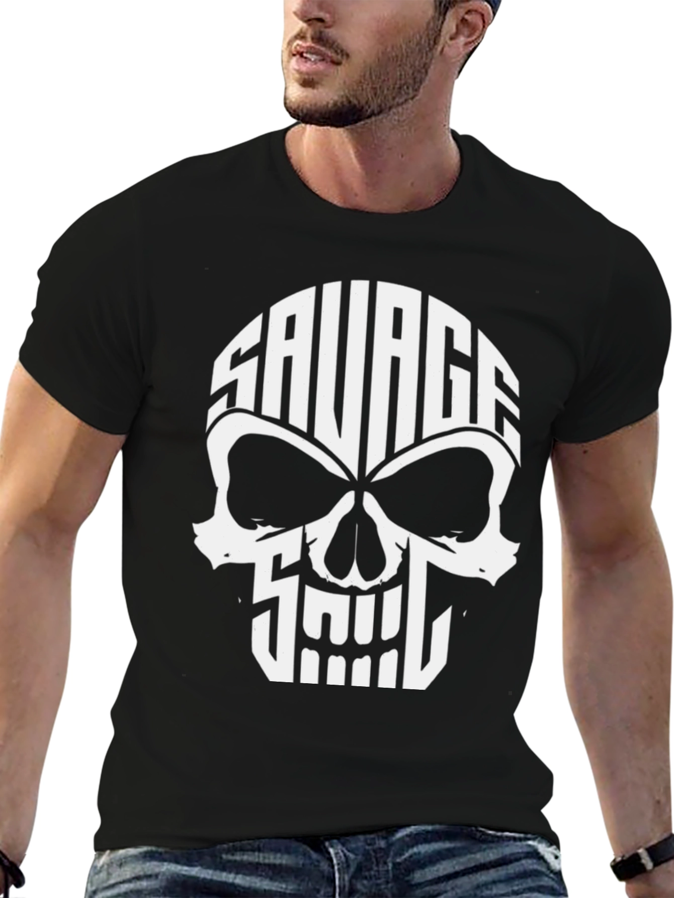 Savage Skull Graphic T-Shirt - Black