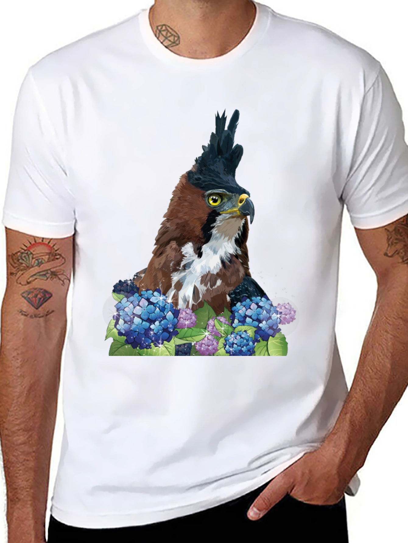 Eagle & Hydrangea T-Shirt - Nature Inspired Apparel