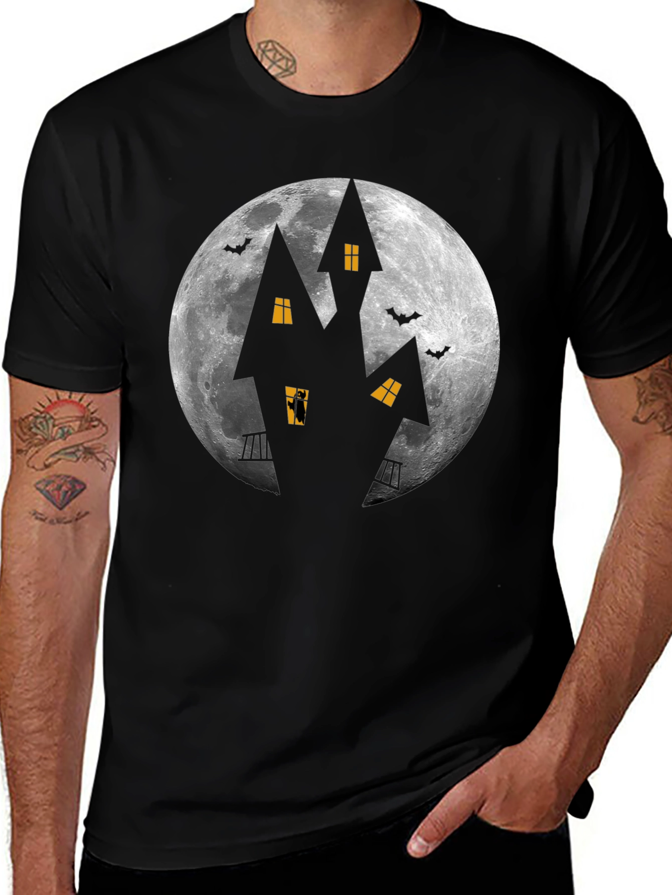 Halloween Haunted House Moon Graphic Tee