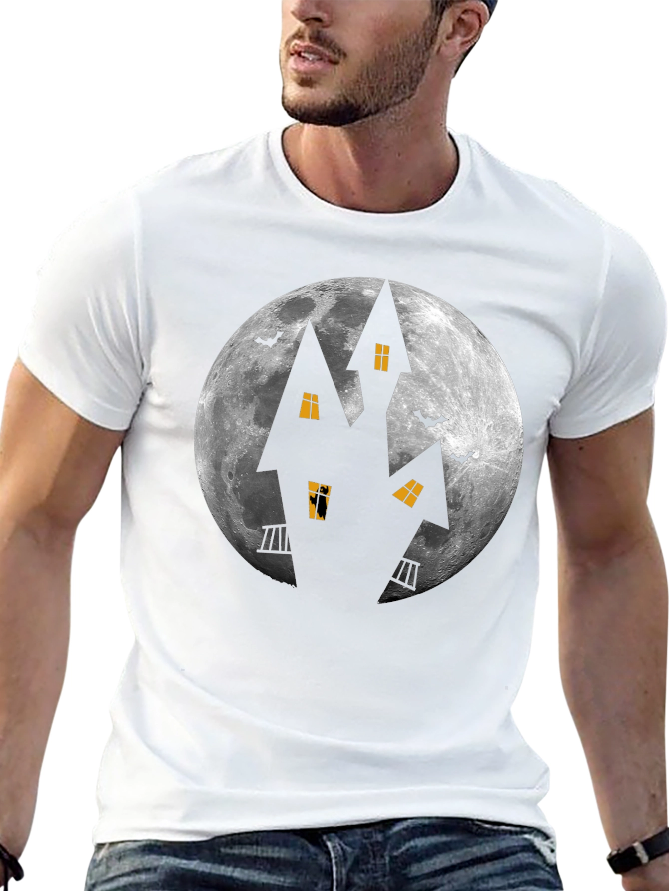 Halloween Haunted House Moon Graphic Tee