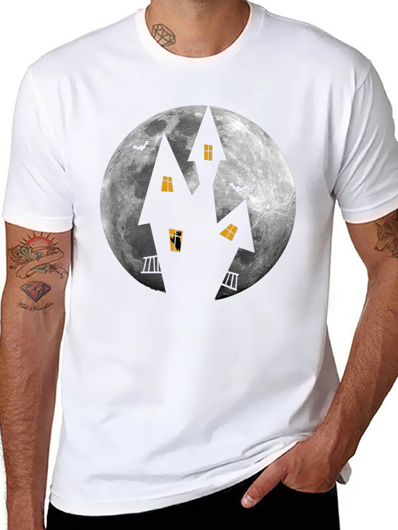 Halloween Haunted House Moon Graphic Tee