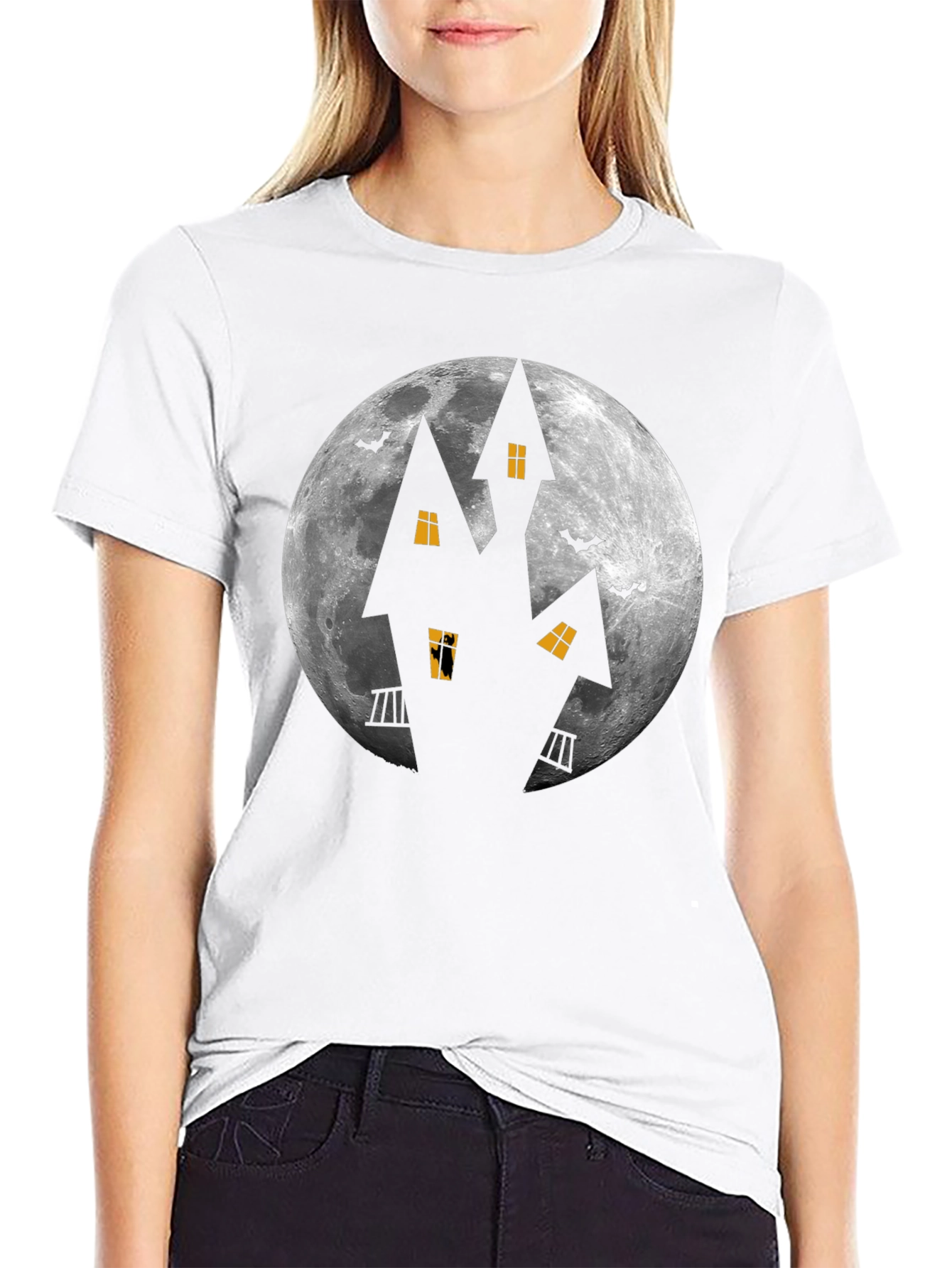 Halloween Haunted House Moon Graphic Tee