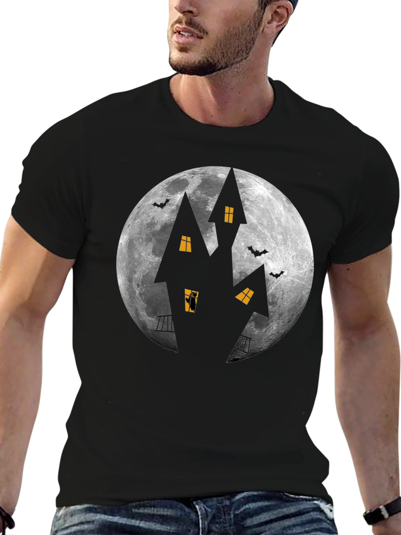Halloween Haunted House Moon Graphic Tee