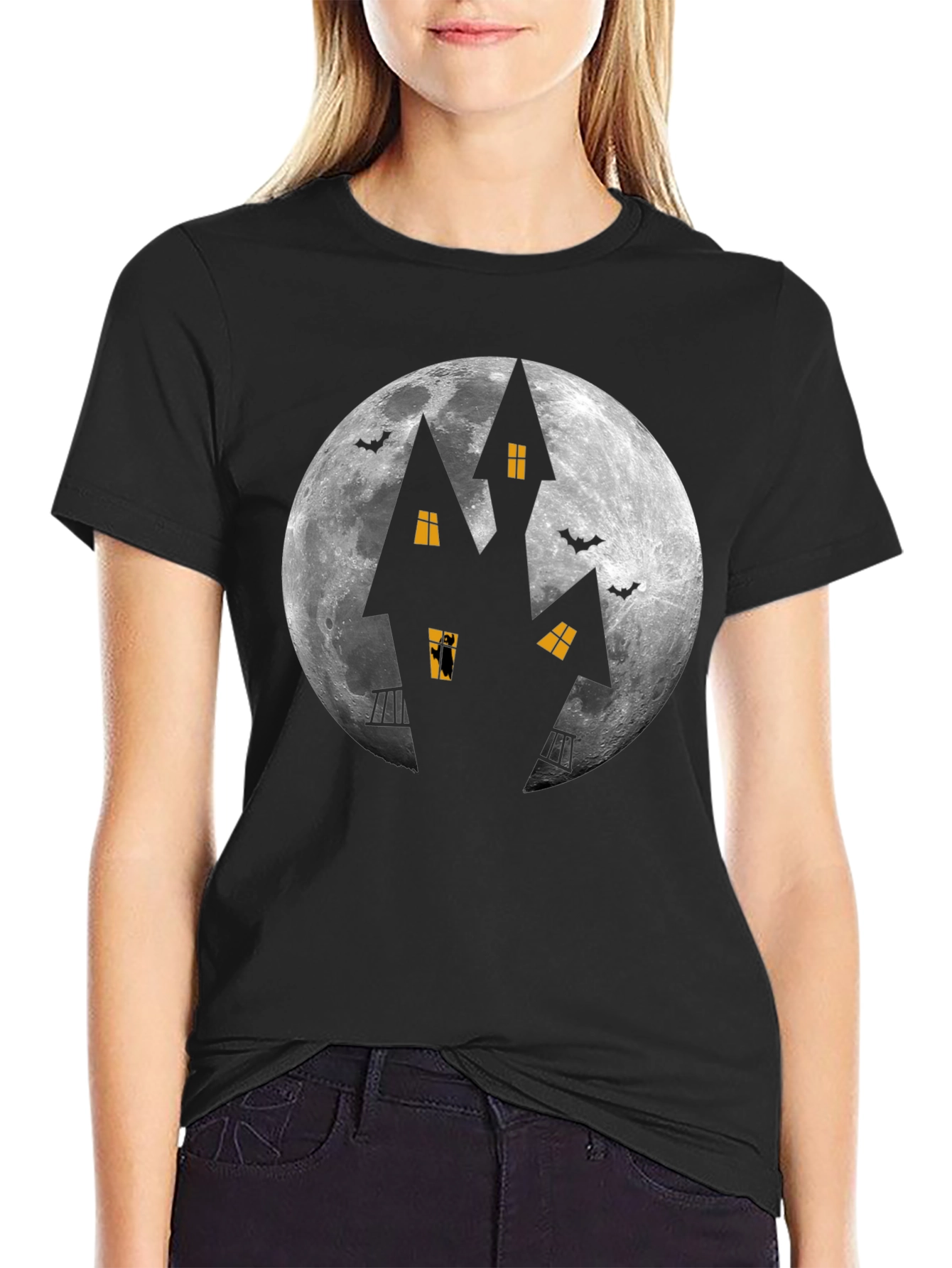 Halloween Haunted House Moon Graphic Tee