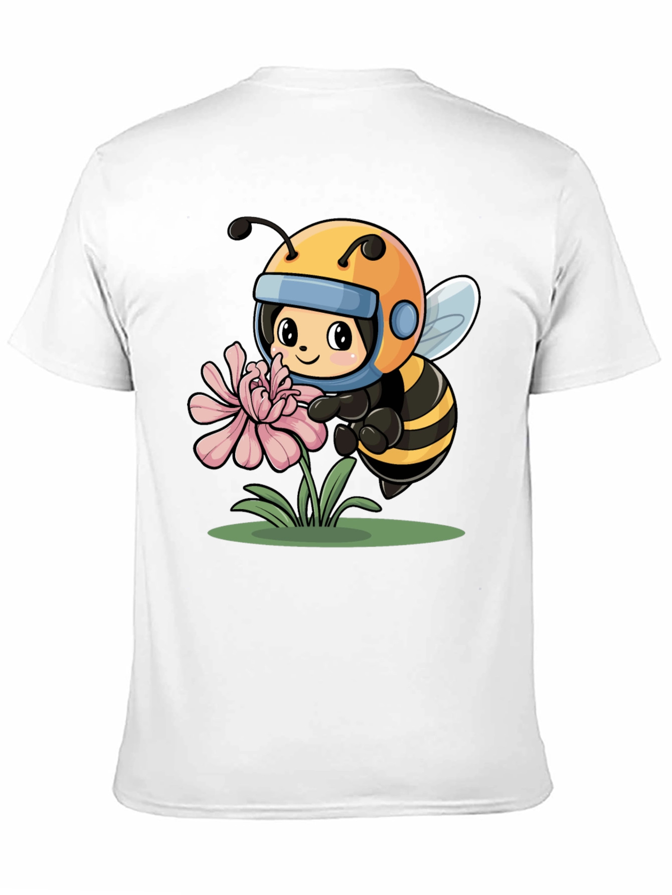 Cartoon Bee on Flower Black T-Shirt