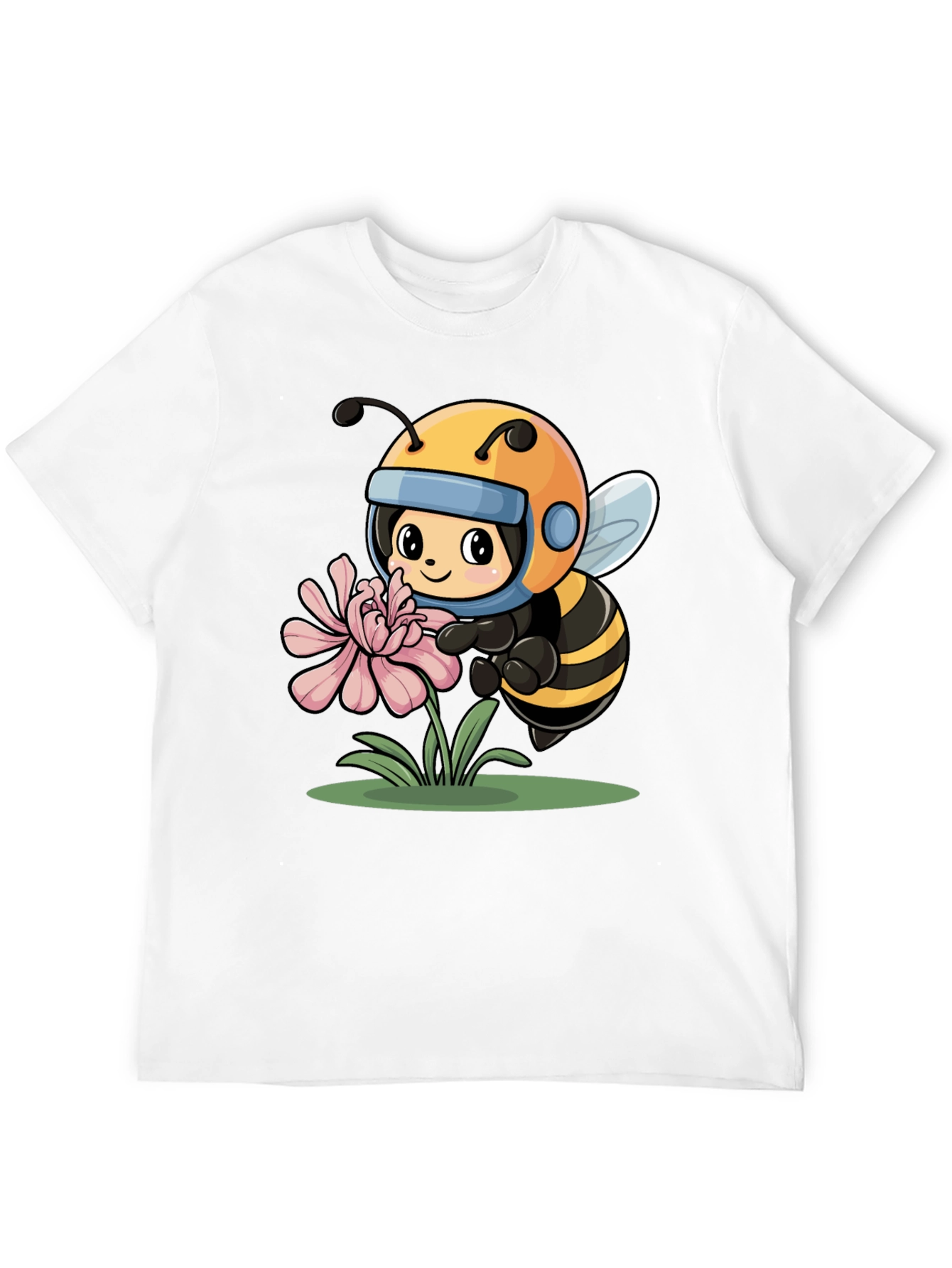 Cartoon Bee on Flower Black T-Shirt