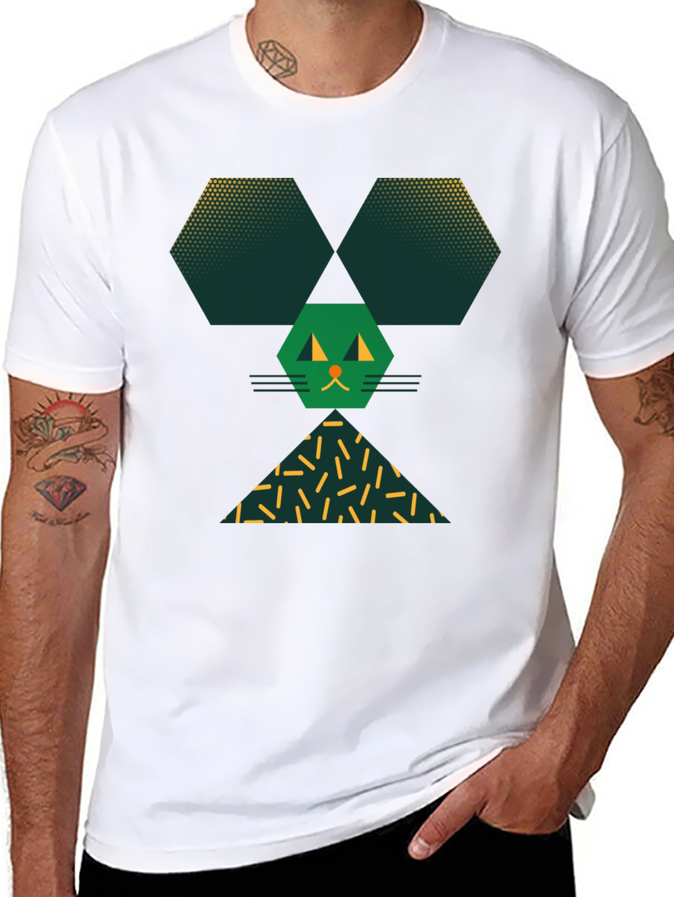 Geometric Cat Tee - Modern Graphic Print