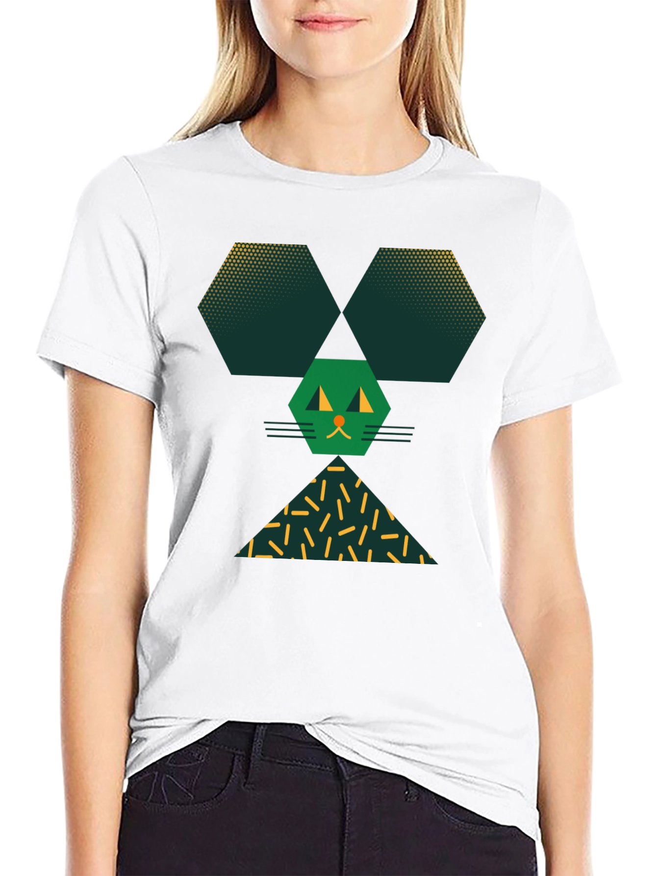 Geometric Cat Tee - Modern Graphic Print