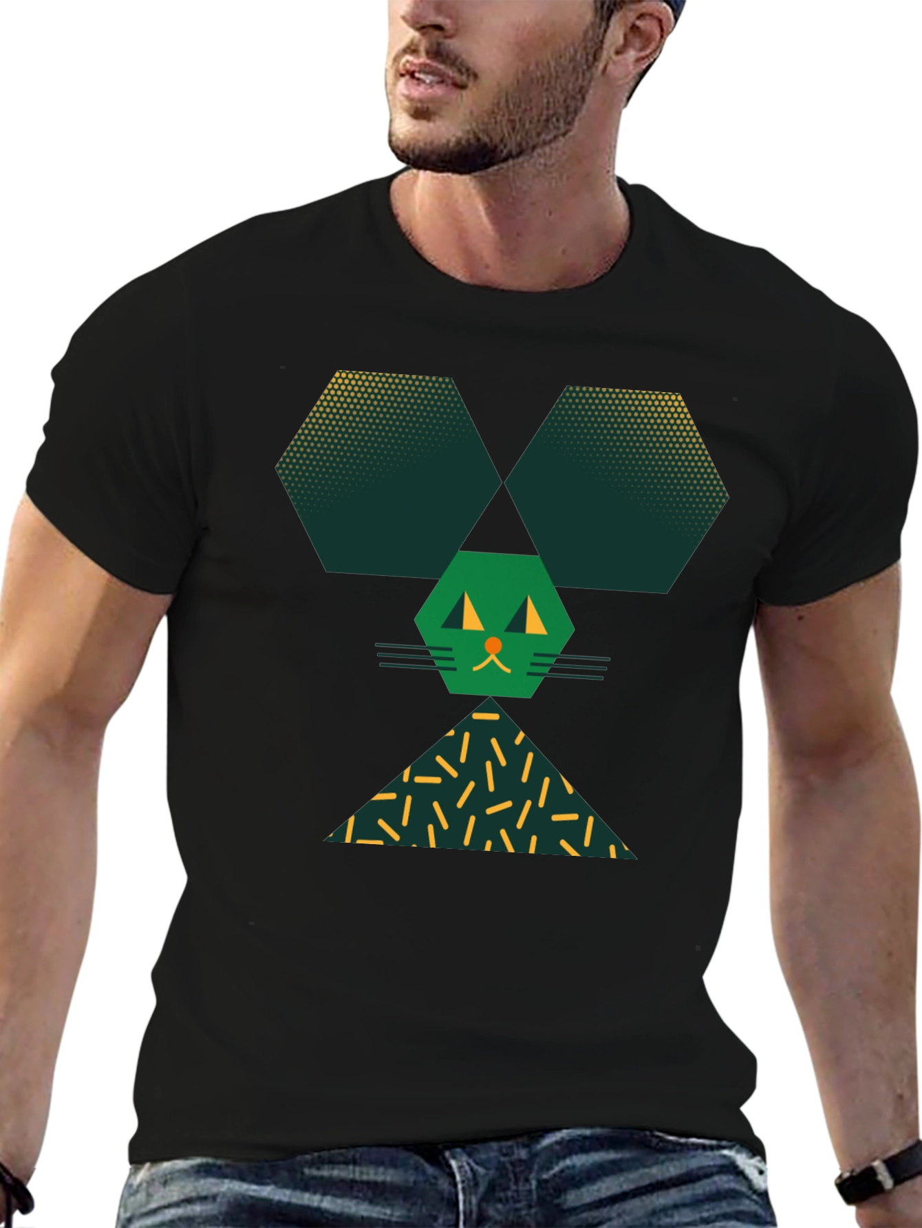 Geometric Cat Tee - Modern Graphic Print