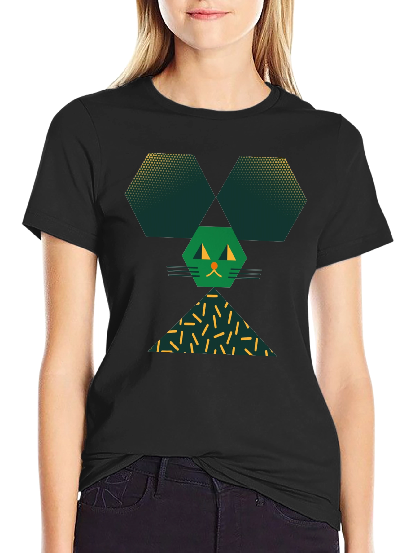 Geometric Cat Tee - Modern Graphic Print