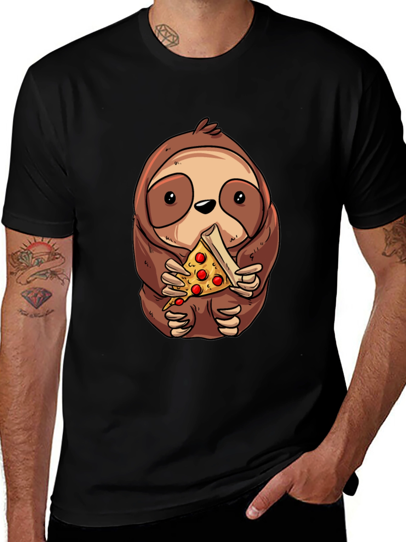 Sloth Eating Pizza Graphic Tee - Unisex Cotton T-Shirt