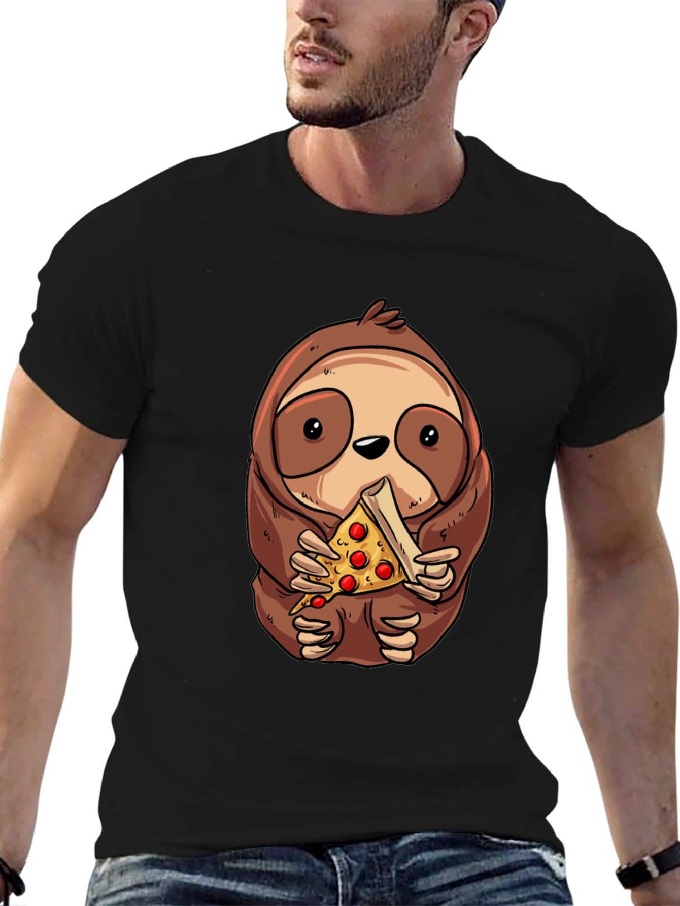 Sloth Eating Pizza Graphic Tee - Unisex Cotton T-Shirt