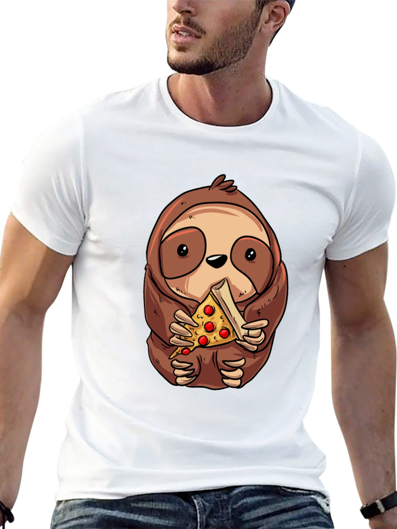 Sloth Eating Pizza Graphic Tee - Unisex Cotton T-Shirt
