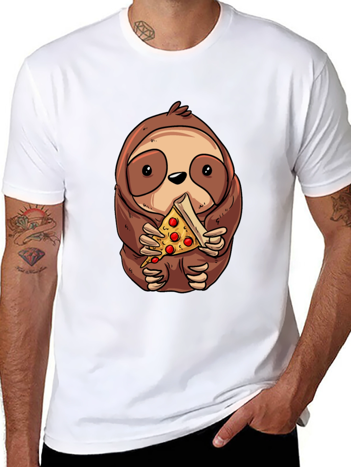 Sloth Eating Pizza Graphic Tee - Unisex Cotton T-Shirt