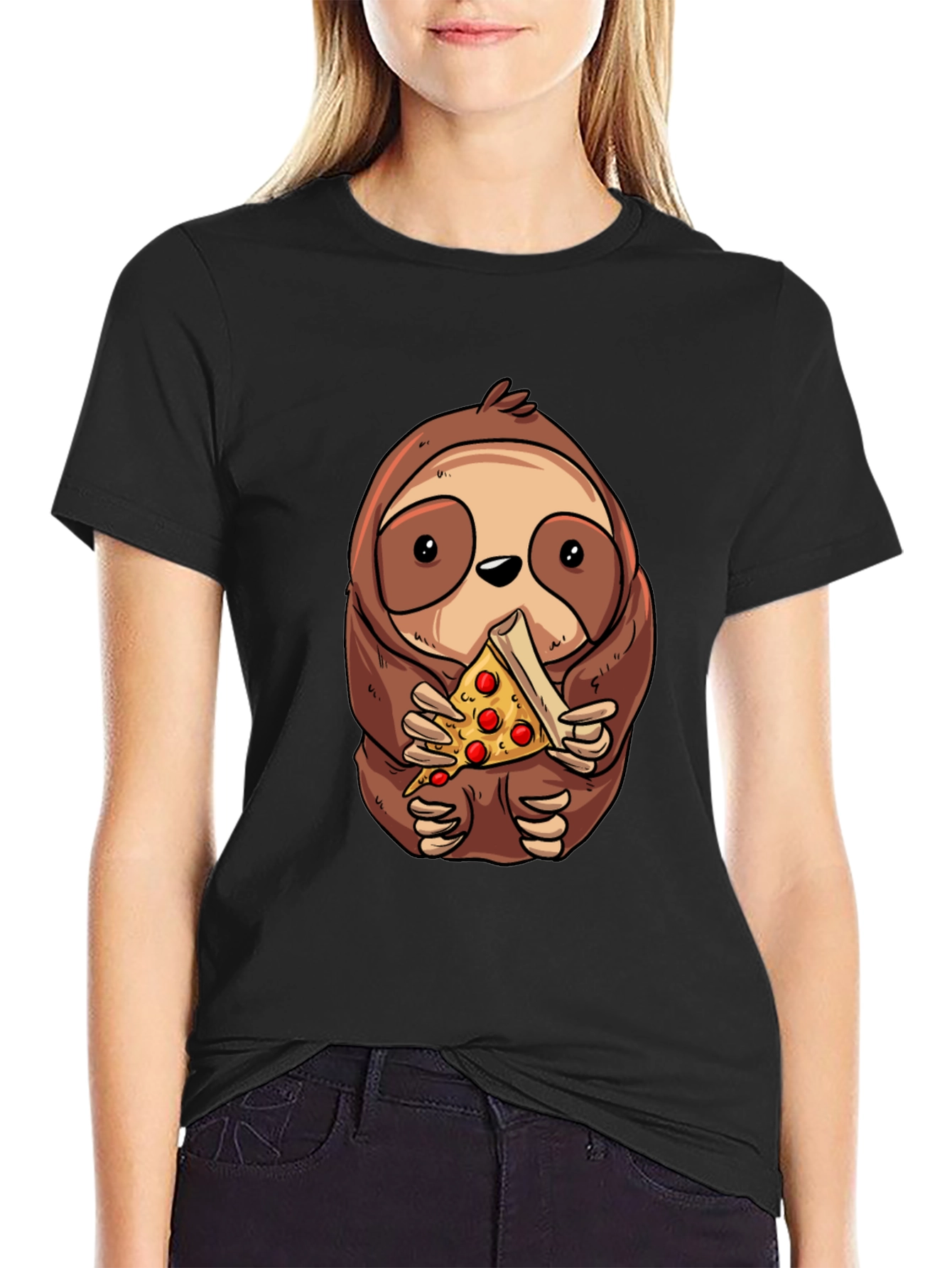 Sloth Eating Pizza Graphic Tee - Unisex Cotton T-Shirt