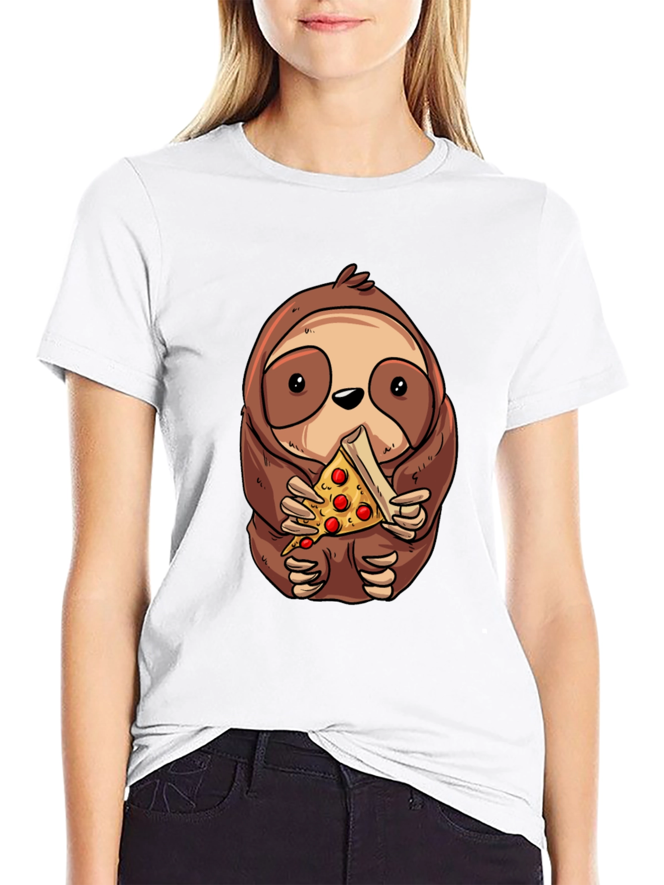 Sloth Eating Pizza Graphic Tee - Unisex Cotton T-Shirt