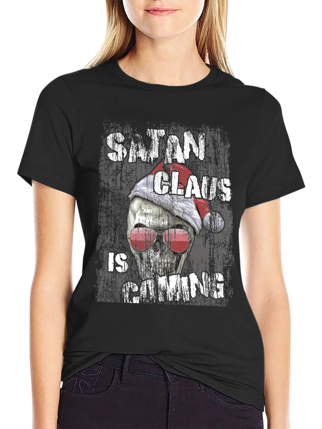 Satan Claus is Coming Graphic Tee - Black